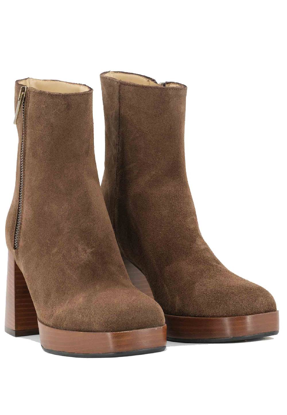 L'ARIANNA Stivaletti TR1665 in crosta marrone con tacco alto e plateau con zip esterna Vendite stagionali