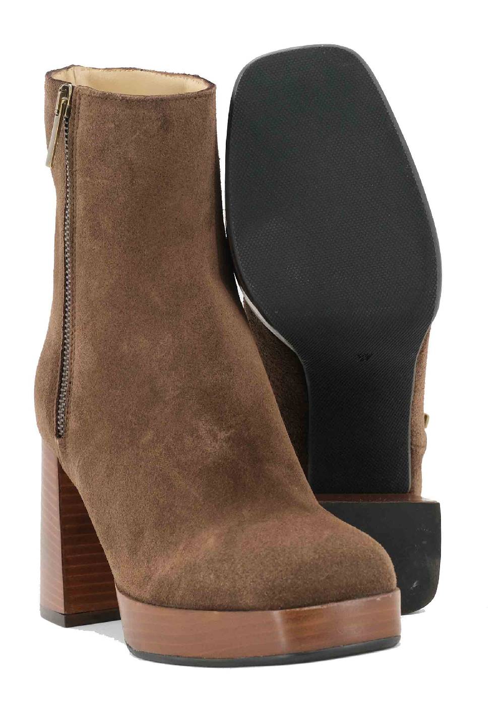 L'ARIANNA Stivaletti TR1665 in crosta marrone con tacco alto e plateau con zip esterna Vendite stagionali