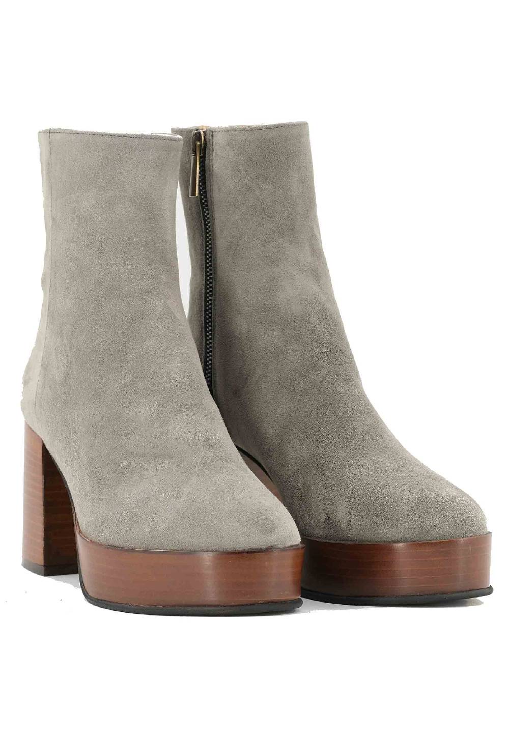 L'ARIANNA Stivaletti TR1556 in camoscio grigio con tacco alto e plateau con zip laterale di chiusura Black Friday