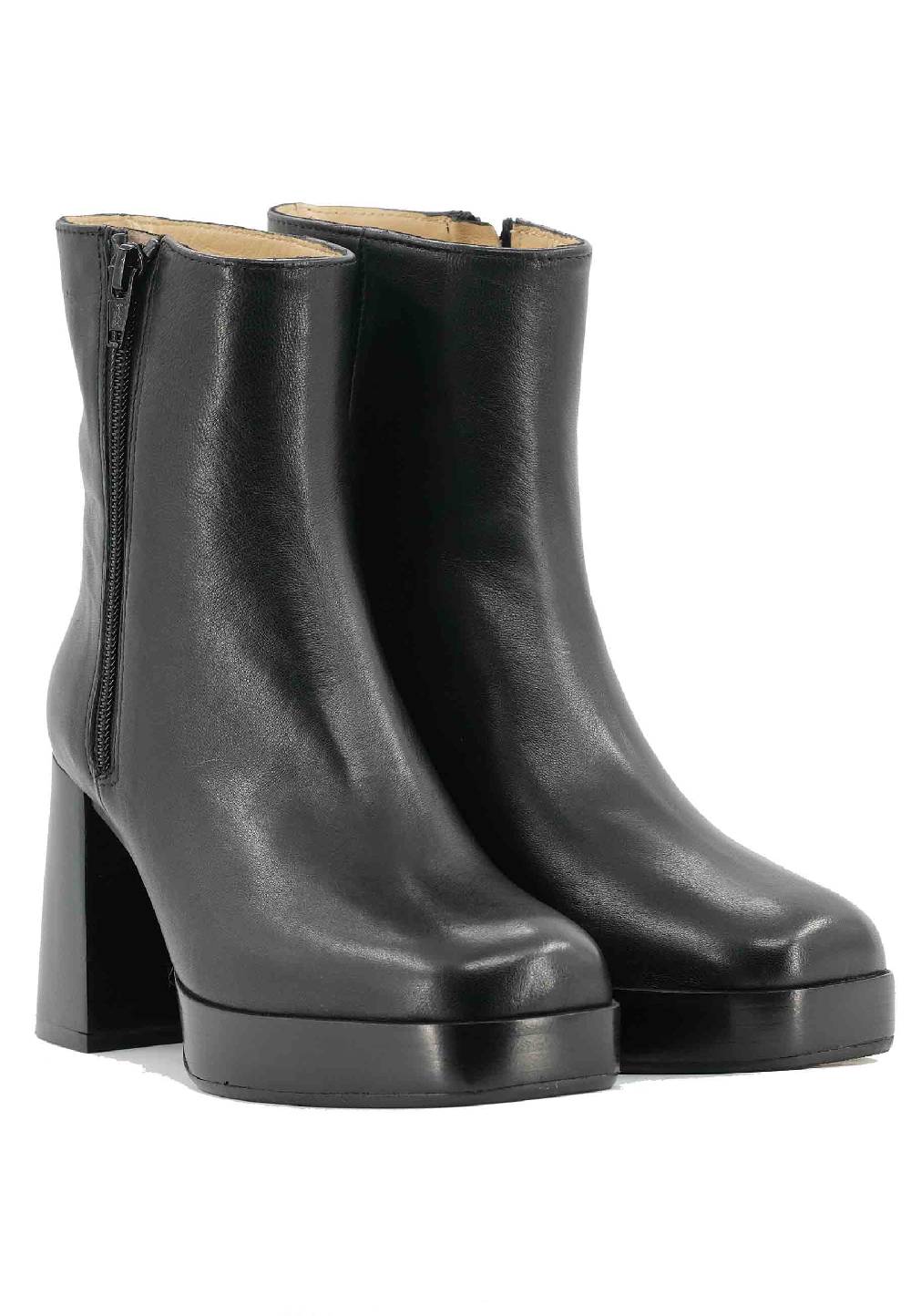 L'ARIANNA Stivaletti TR1665 in pelle nera con tacco alto e plateau con zip esterna Offerta per la Festa della Mamma