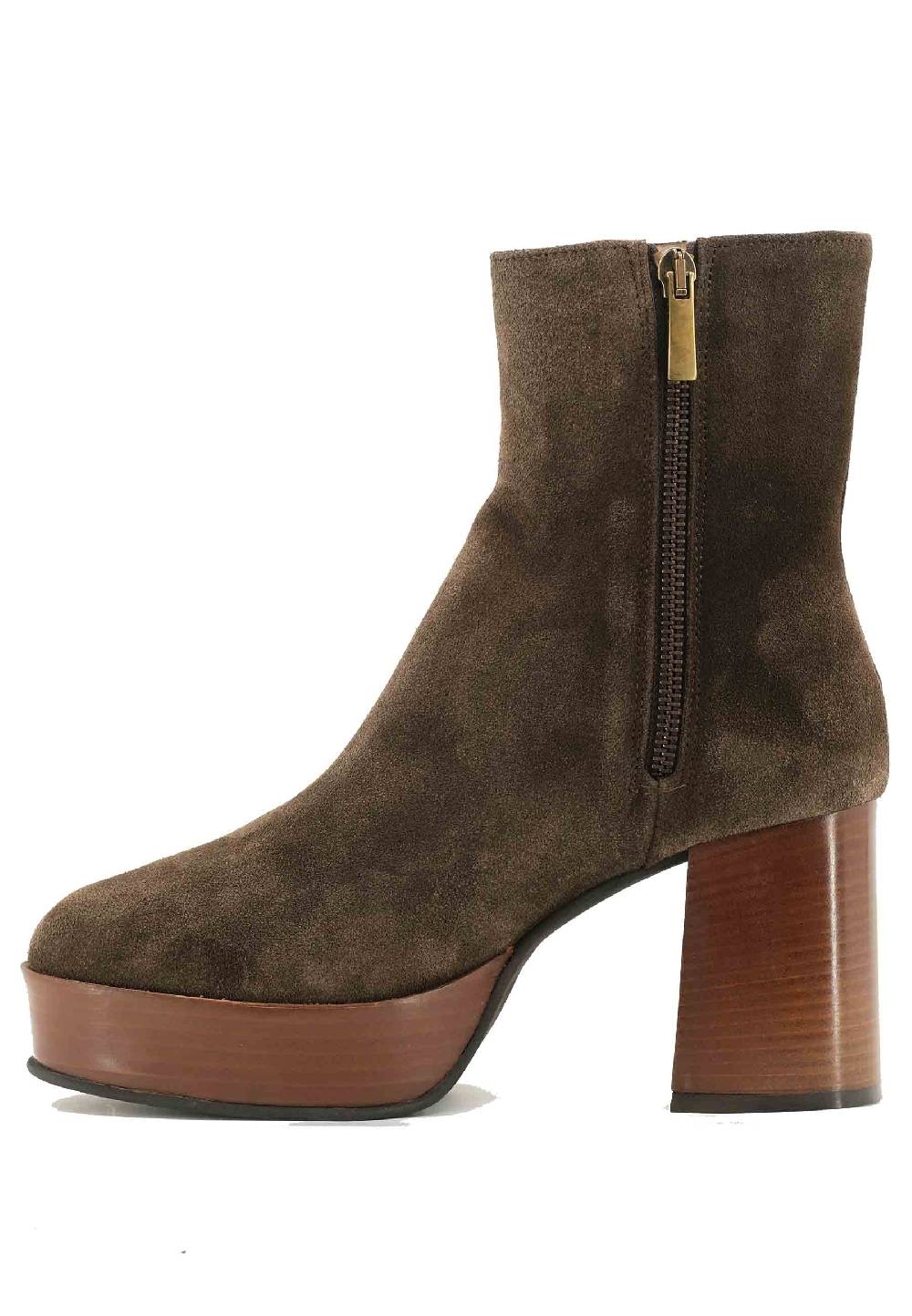 L'ARIANNA Stivaletti TR1556 in camsocio marrone con tacco alto e plateau con zip laterale di chiusura Offerta San Valentino
