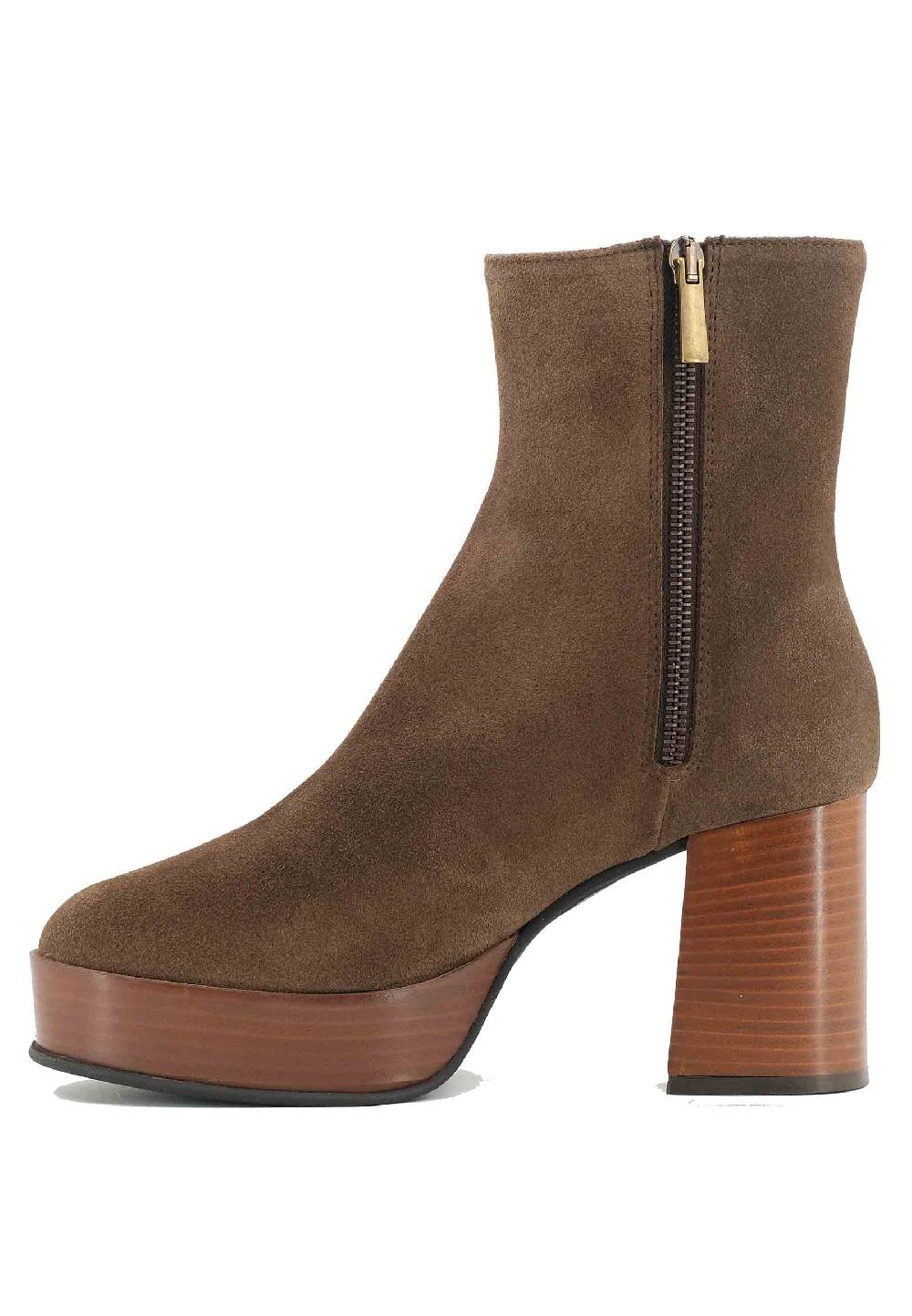L'ARIANNA Stivaletti TR1556 in camsocio taupe con tacco alto e plateau con zip laterale di chiusura Offerta Anniversario