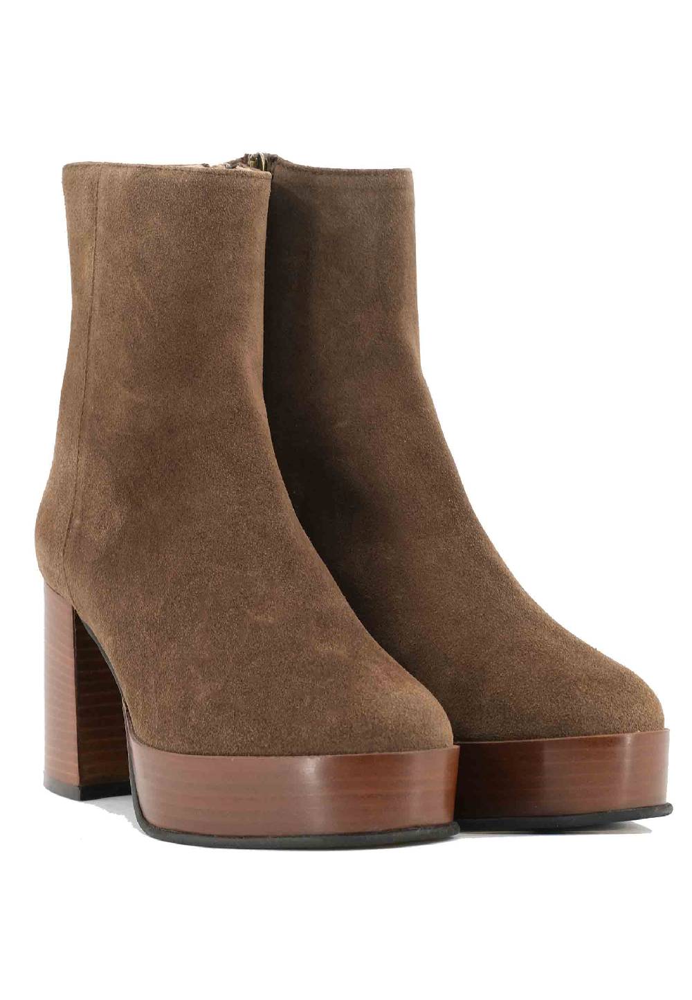 L'ARIANNA Stivaletti TR1556 in camsocio taupe con tacco alto e plateau con zip laterale di chiusura Offerta Anniversario