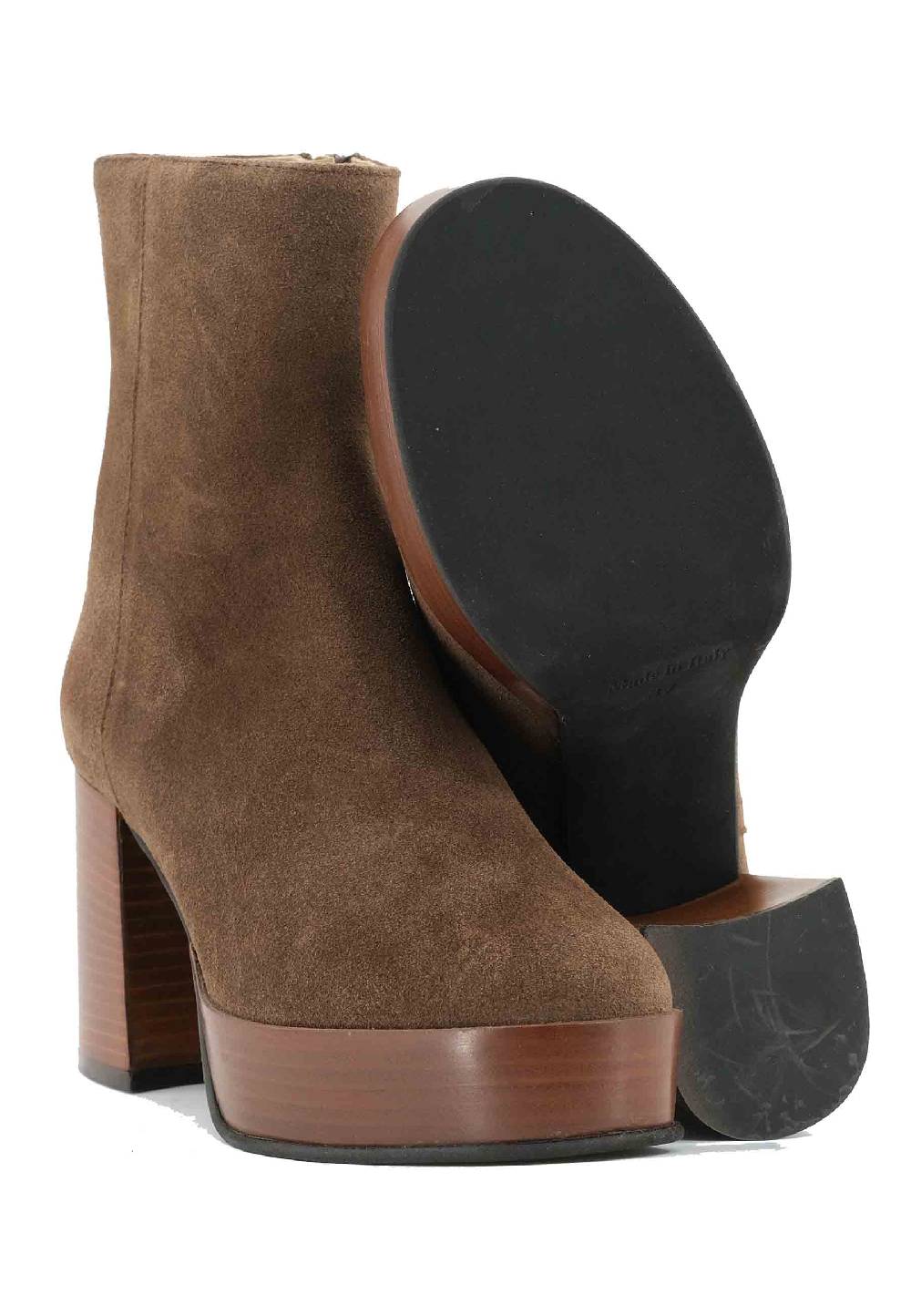 L'ARIANNA Stivaletti TR1556 in camsocio taupe con tacco alto e plateau con zip laterale di chiusura Offerta Anniversario
