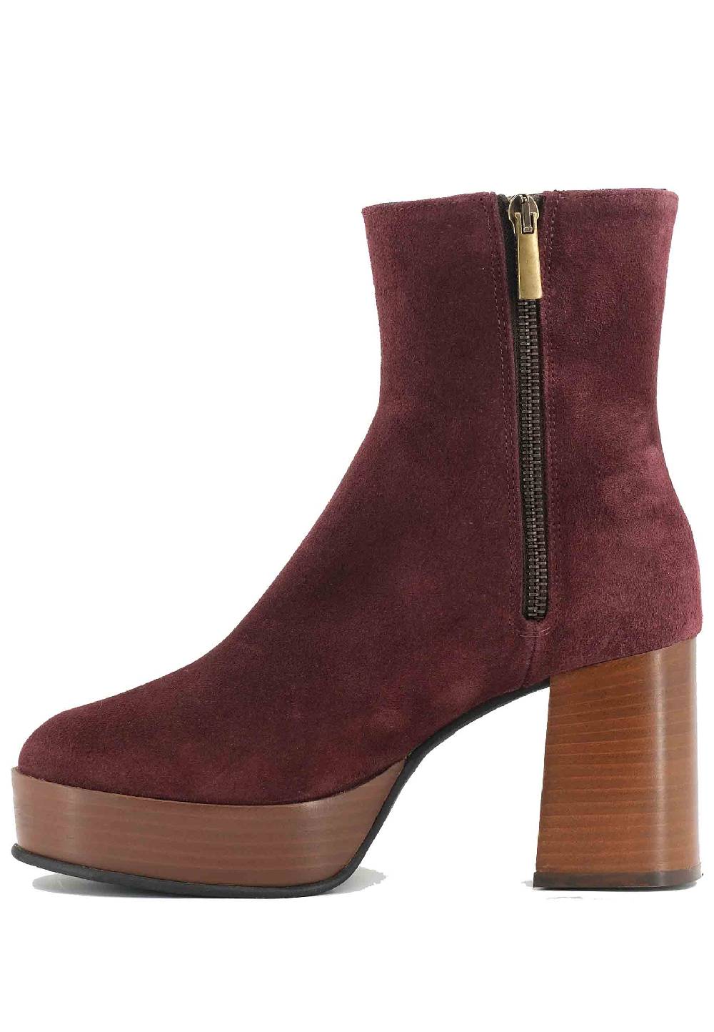 L'ARIANNA Stivaletti TR1556 in camoscio bordeaux con tacco alto e plateau con zip laterale di chiusura Smaltimento dello stoccaggio