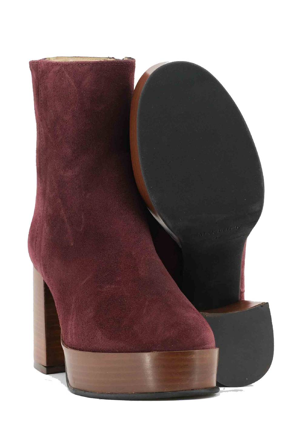 L'ARIANNA Stivaletti TR1556 in camoscio bordeaux con tacco alto e plateau con zip laterale di chiusura Smaltimento dello stoccaggio