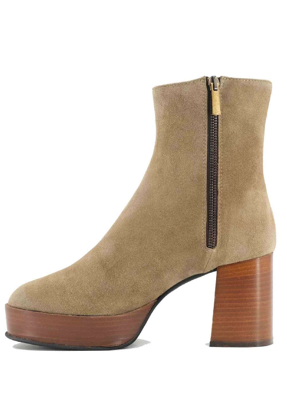 L'ARIANNA Stivaletti TR1556 in camoscio verde con tacco alto e plateau con zip laterale di chiusura Vendita calda