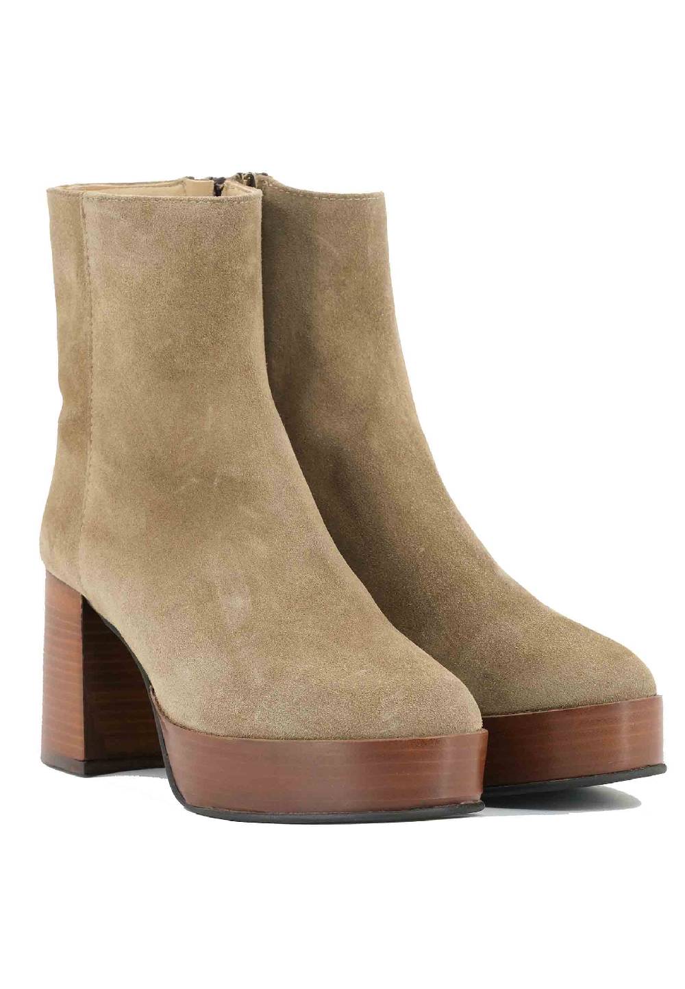 L'ARIANNA Stivaletti TR1556 in camoscio verde con tacco alto e plateau con zip laterale di chiusura Vendita calda
