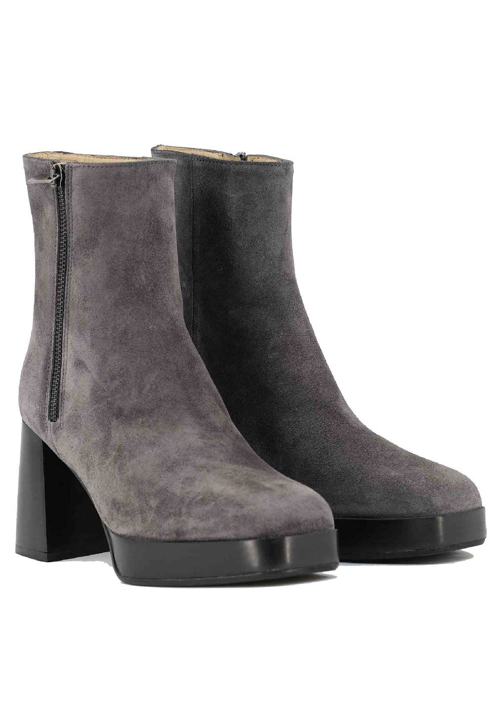 L'ARIANNA Stivaletti TR1665 in camoscio grigio con tacco alto e plateau con zip esterna Nuovi prodotti