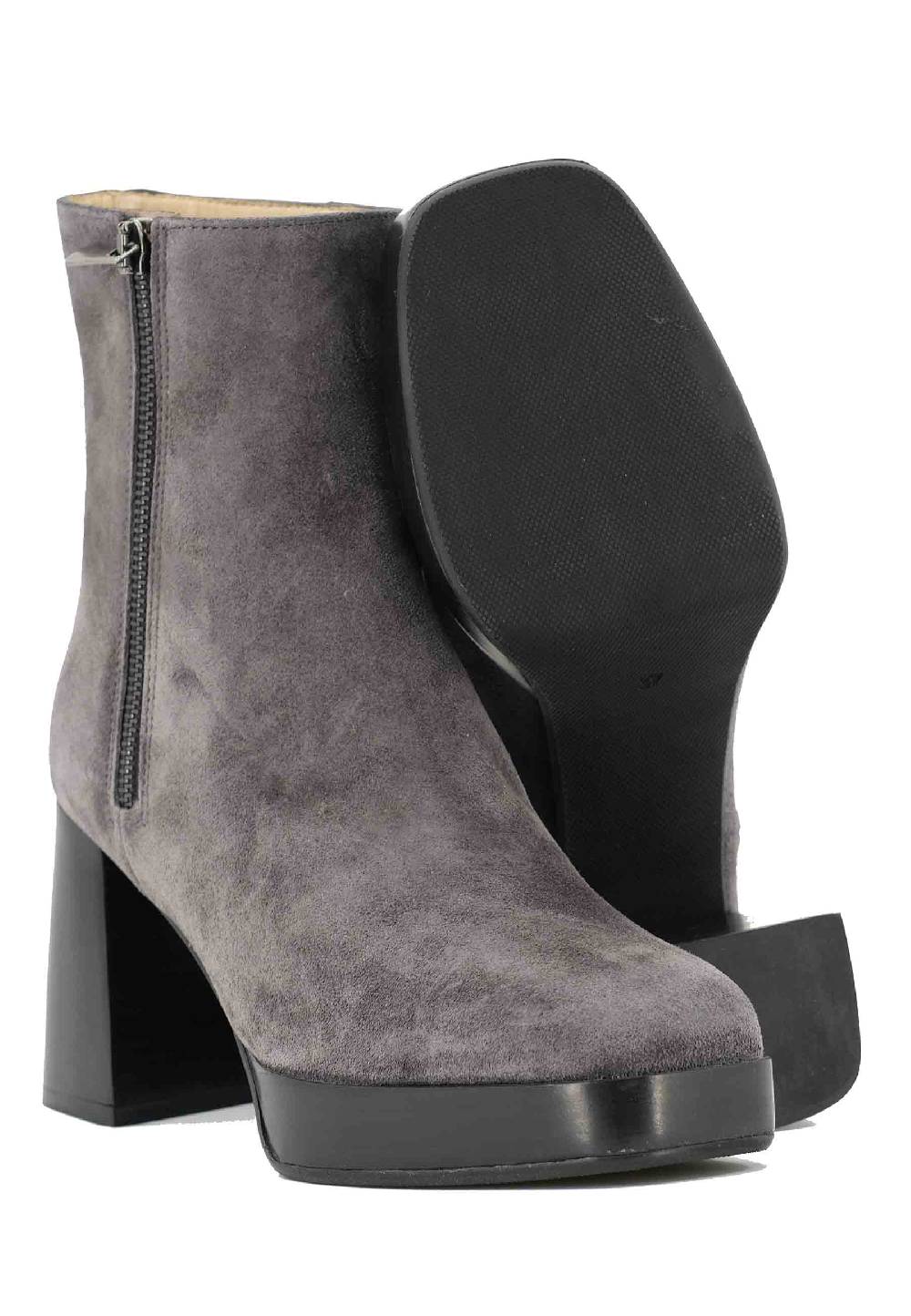 L'ARIANNA Stivaletti TR1665 in camoscio grigio con tacco alto e plateau con zip esterna Nuovi prodotti
