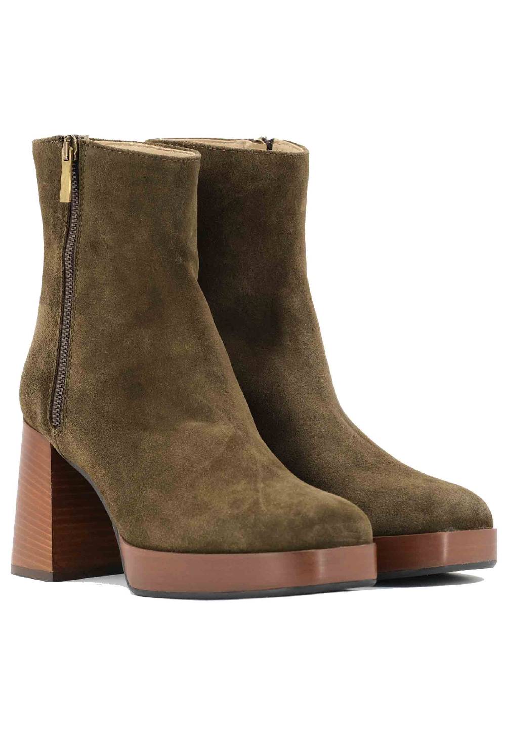 L'ARIANNA Stivaletti TR1665 in camoscio verde con tacco alto e plateau con zip esterna Bestseller