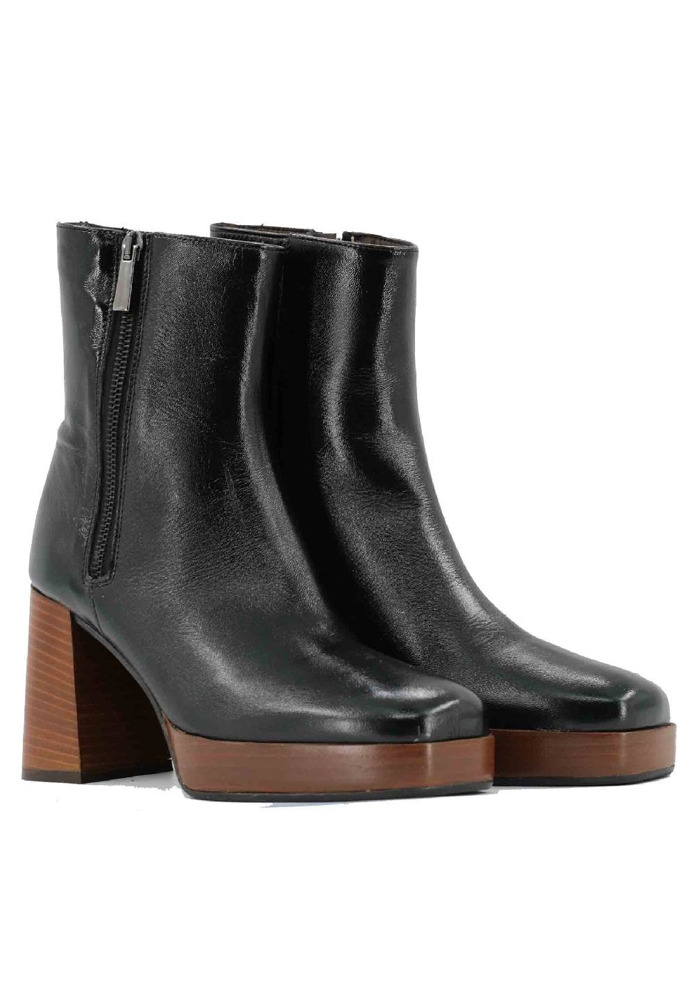 L'ARIANNA Stivaletti TR1665 in pelle nera con tacco alto e plateau con zip esterna Offerte stagionali