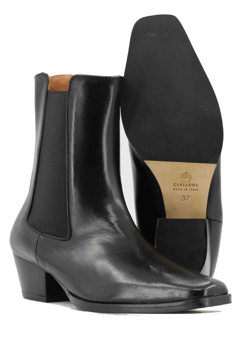L'ARIANNA Stivaletti BT1695 boot donna in pelle nera punta quadra con tacco in cuoio Offerte giornaliere