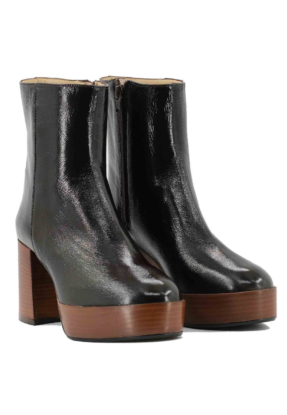 L'ARIANNA Stivaletti TR1556 in pelle testa di moro con tacco alto e plateau con zip laterale di chiusura Enormi risparmi