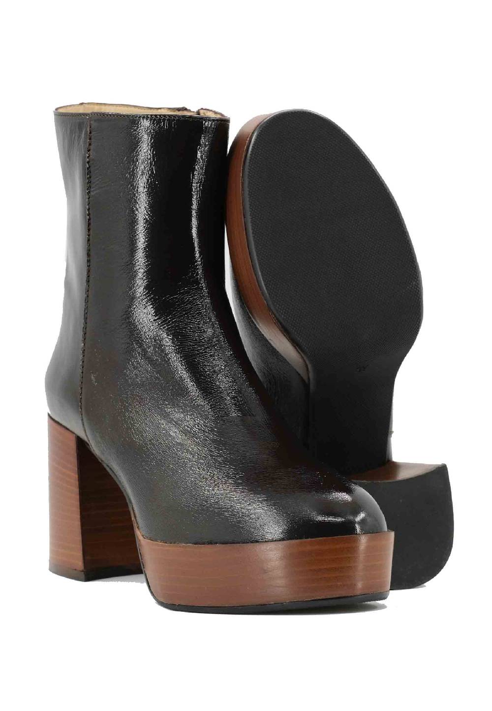L'ARIANNA Stivaletti TR1556 in pelle testa di moro con tacco alto e plateau con zip laterale di chiusura Enormi risparmi