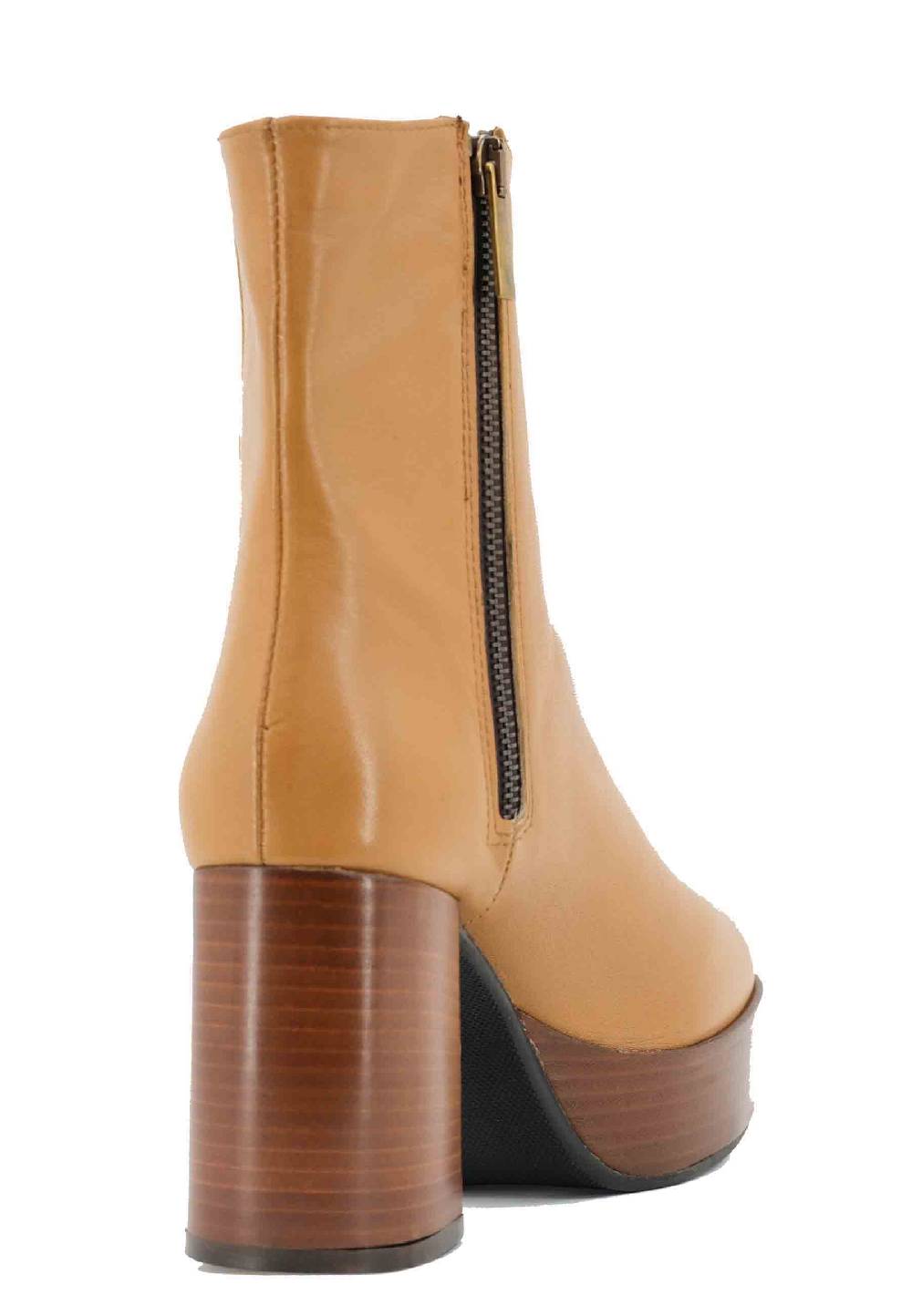 L'ARIANNA Stivaletti TR1556 in pelle senape con tacco alto e plateau con zip laterale di chiusura Sconti VIP