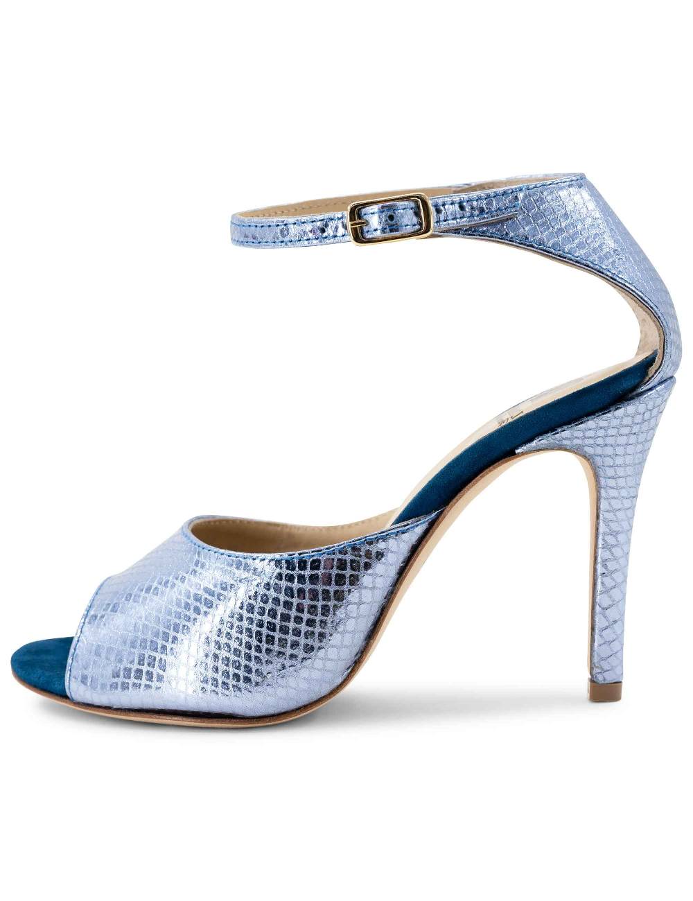 L'ARIANNA Sandali DS1518 donna in pelle laminata jeans effetto rettile e camoscio oceano con tacco alto e cinturino alla caviglia L'Arianna Offerta settimanale
