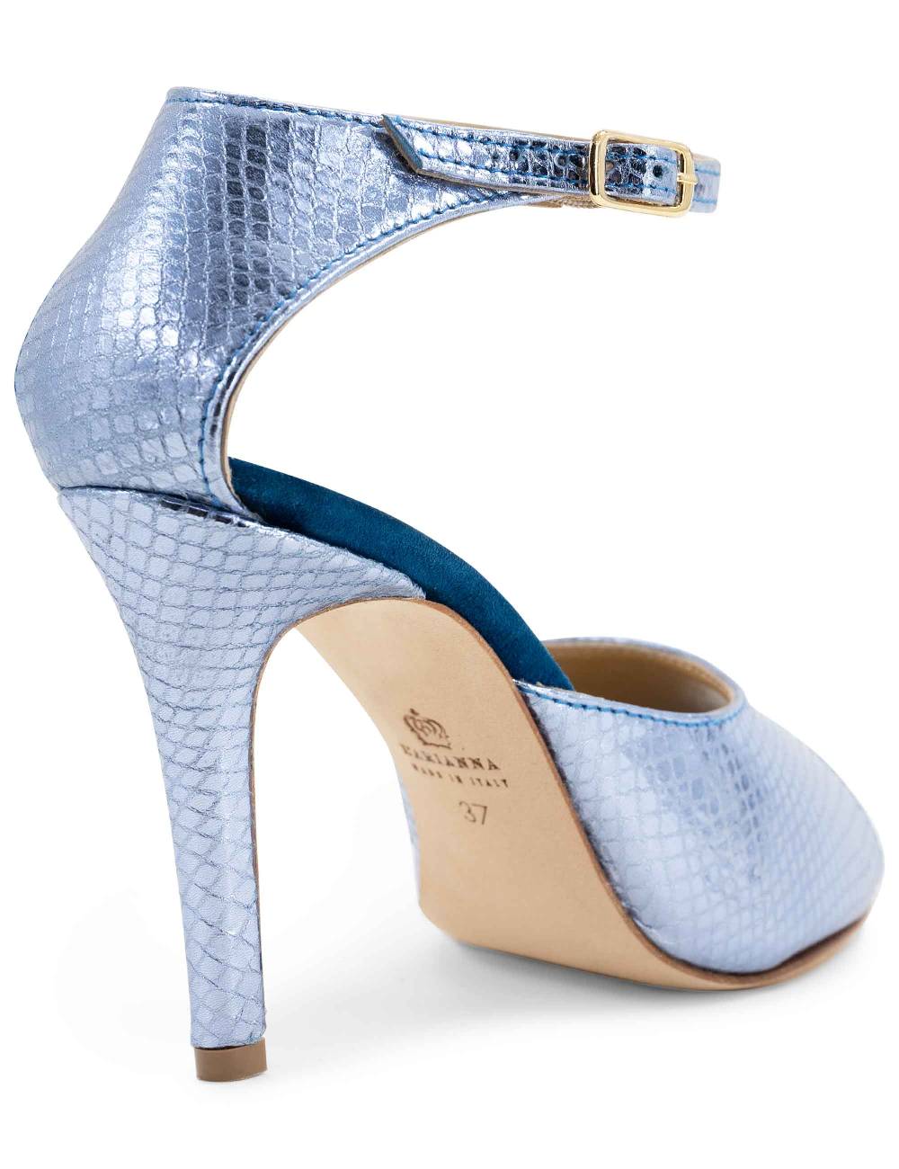 L'ARIANNA Sandali DS1518 donna in pelle laminata jeans effetto rettile e camoscio oceano con tacco alto e cinturino alla caviglia L'Arianna Offerta settimanale