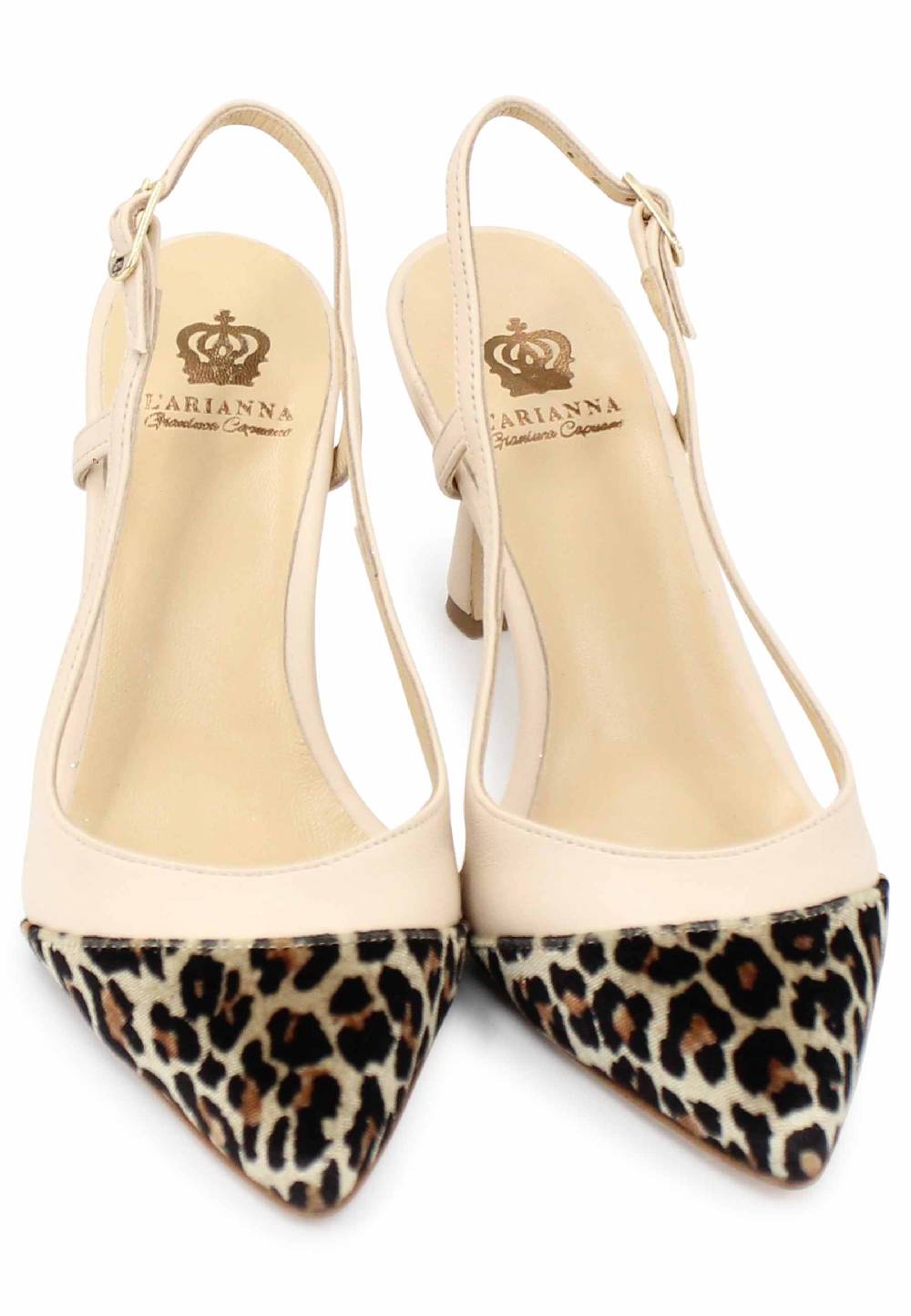 L'ARIANNA Decollete slingback ch1605/rt donna in pelle beige e tessuto animalier tacco alto l'arianna Rilascio limitato