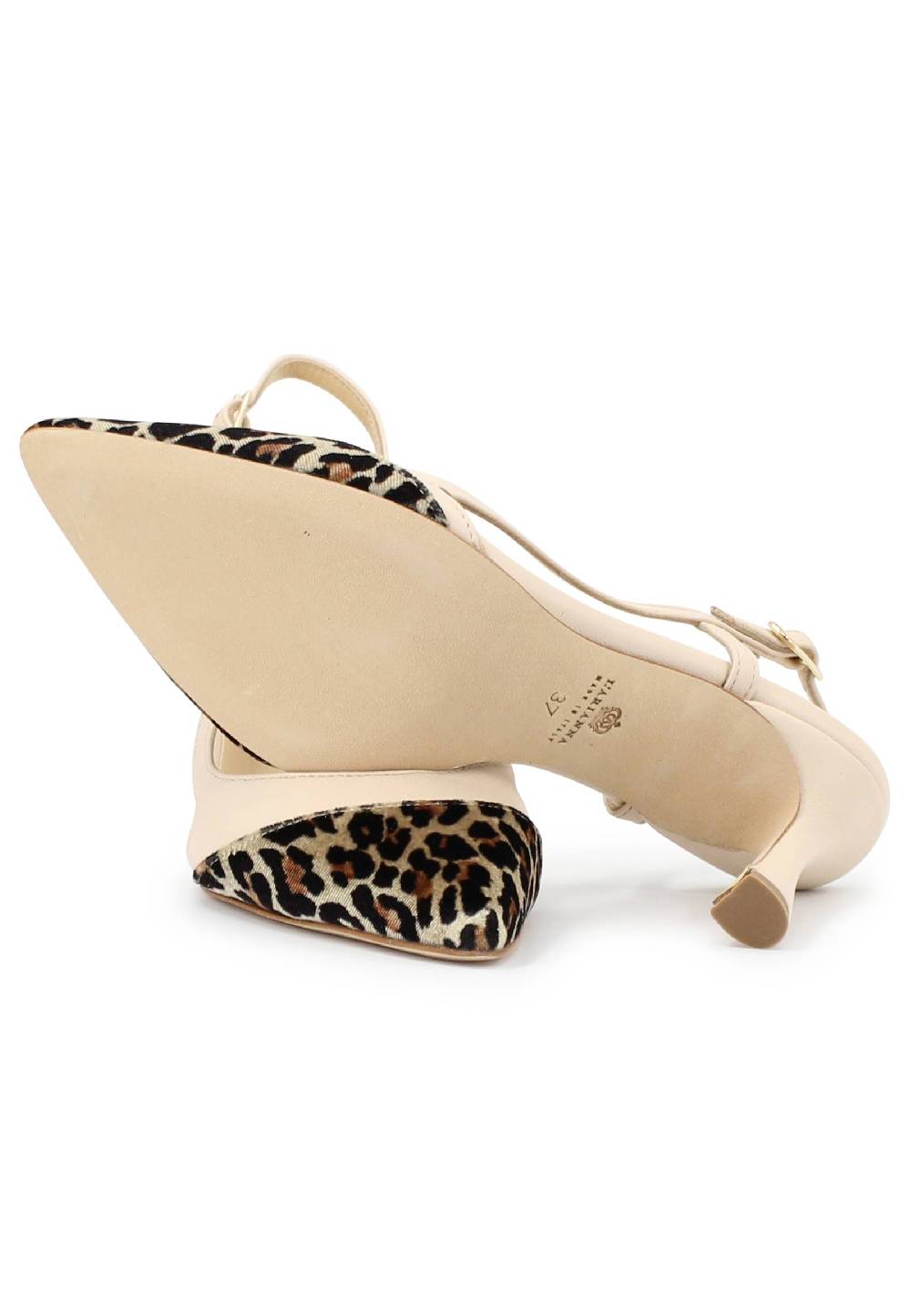 L'ARIANNA Decollete slingback ch1605/rt donna in pelle beige e tessuto animalier tacco alto l'arianna Rilascio limitato
