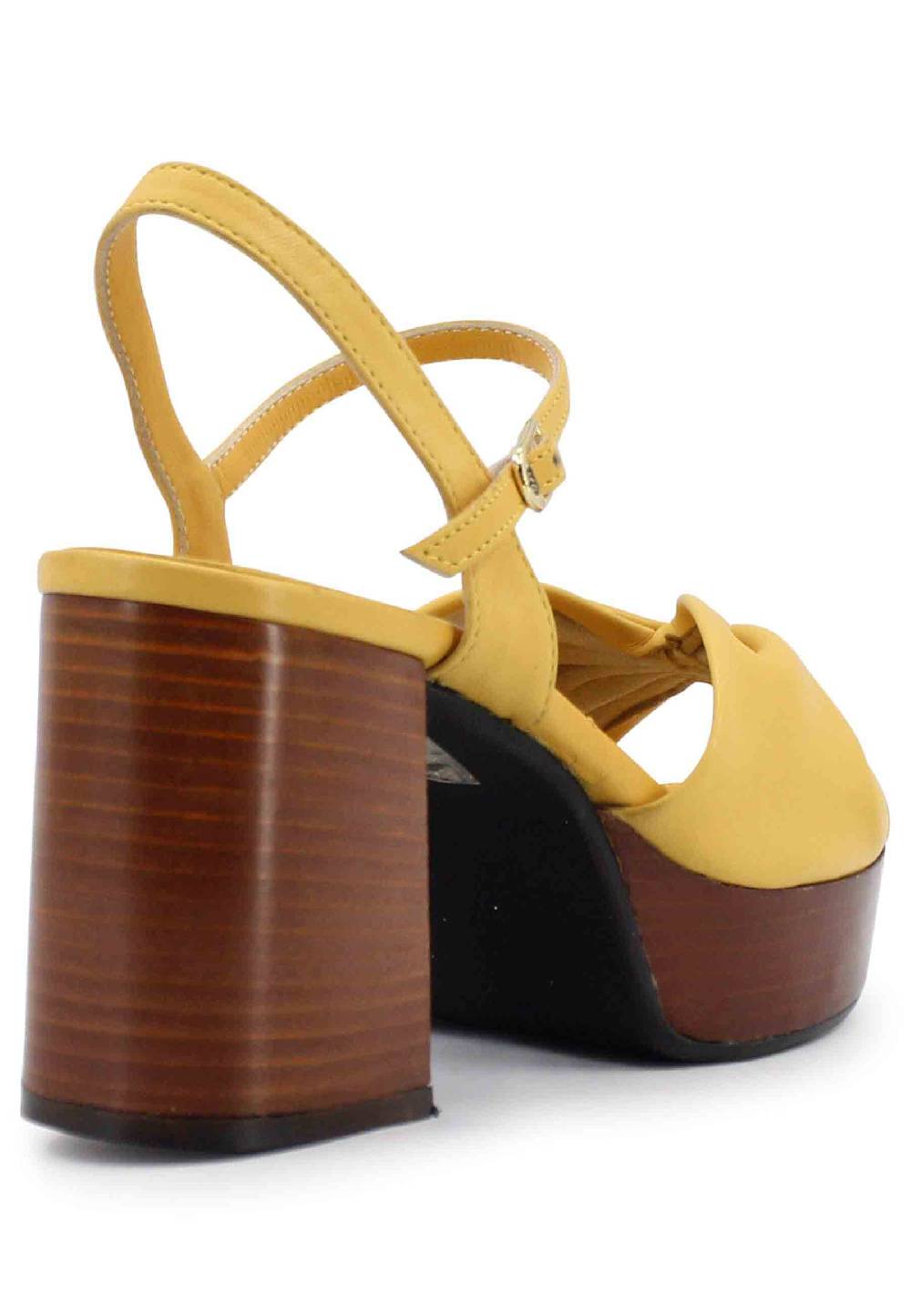 L'ARIANNA Sandali DS1648 da donna in pelle gialla con tacco e plateau in cuoio L'Arianna Ultimi tre giorni