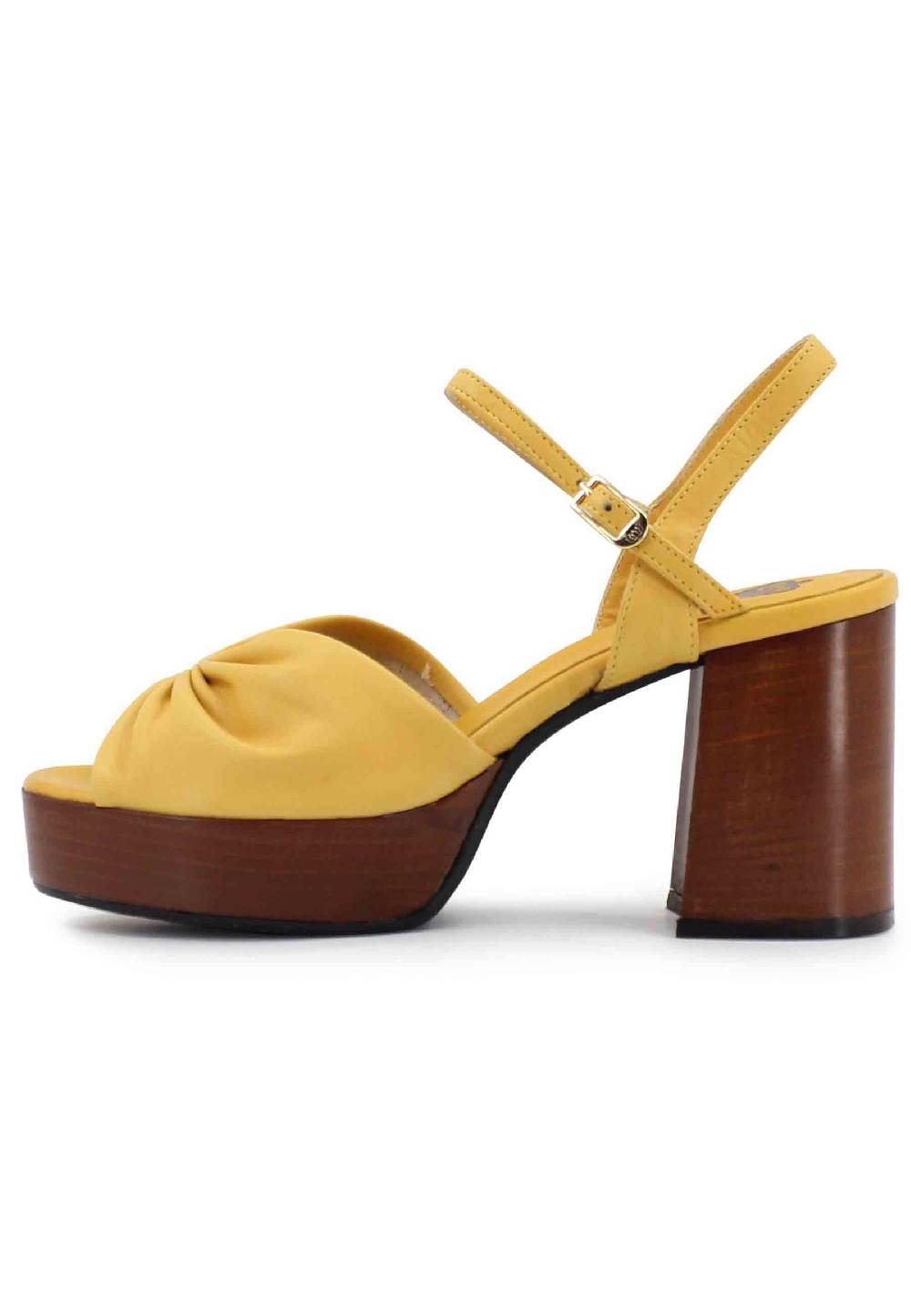 L'ARIANNA Sandali DS1648 da donna in pelle gialla con tacco e plateau in cuoio L'Arianna Ultimi tre giorni