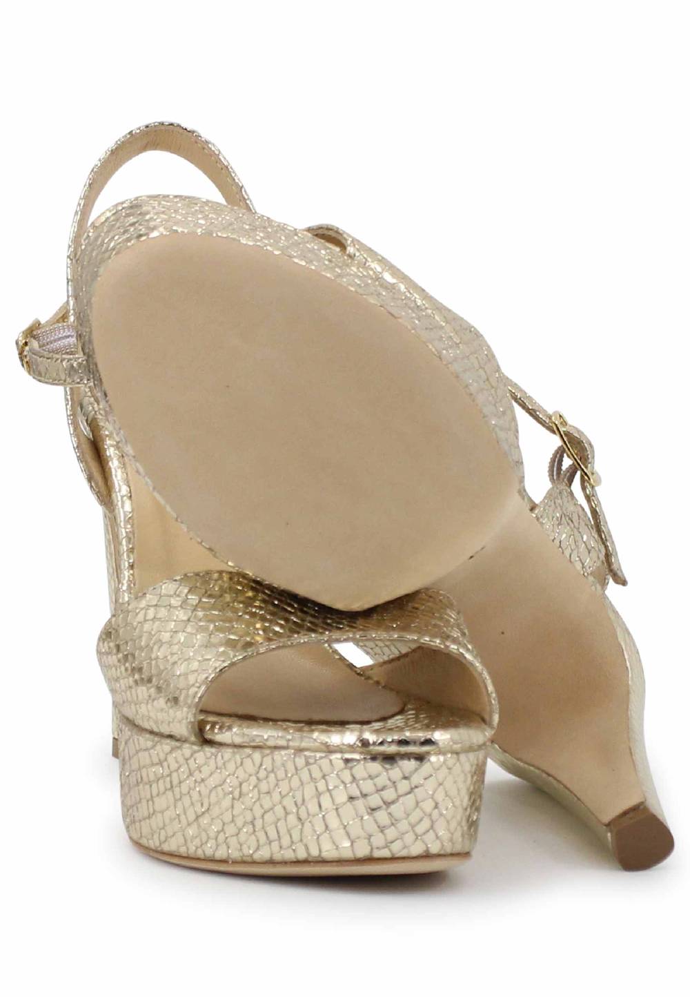 L'ARIANNA Sandali DS1610 donna in pelle laminata stampata platino con tacco alto e plateau ACQUISTA ORA