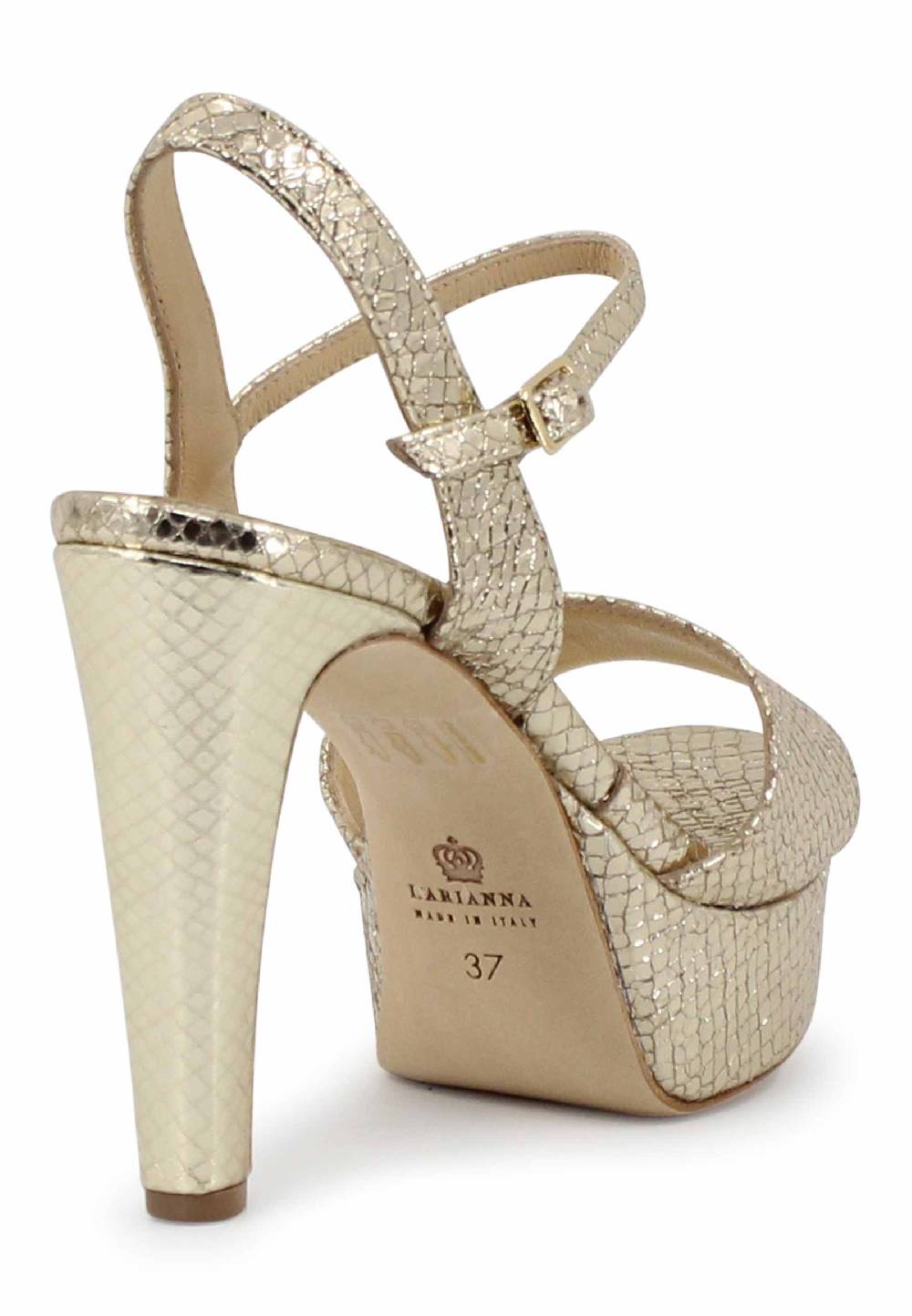 L'ARIANNA Sandali DS1610 donna in pelle laminata stampata platino con tacco alto e plateau ACQUISTA ORA