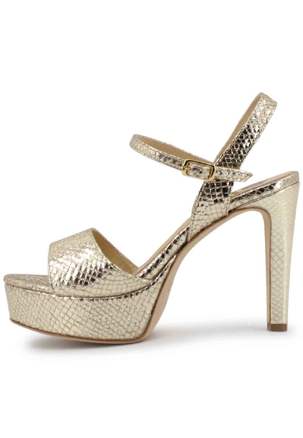 L'ARIANNA Sandali DS1610 donna in pelle laminata stampata platino con tacco alto e plateau ACQUISTA ORA