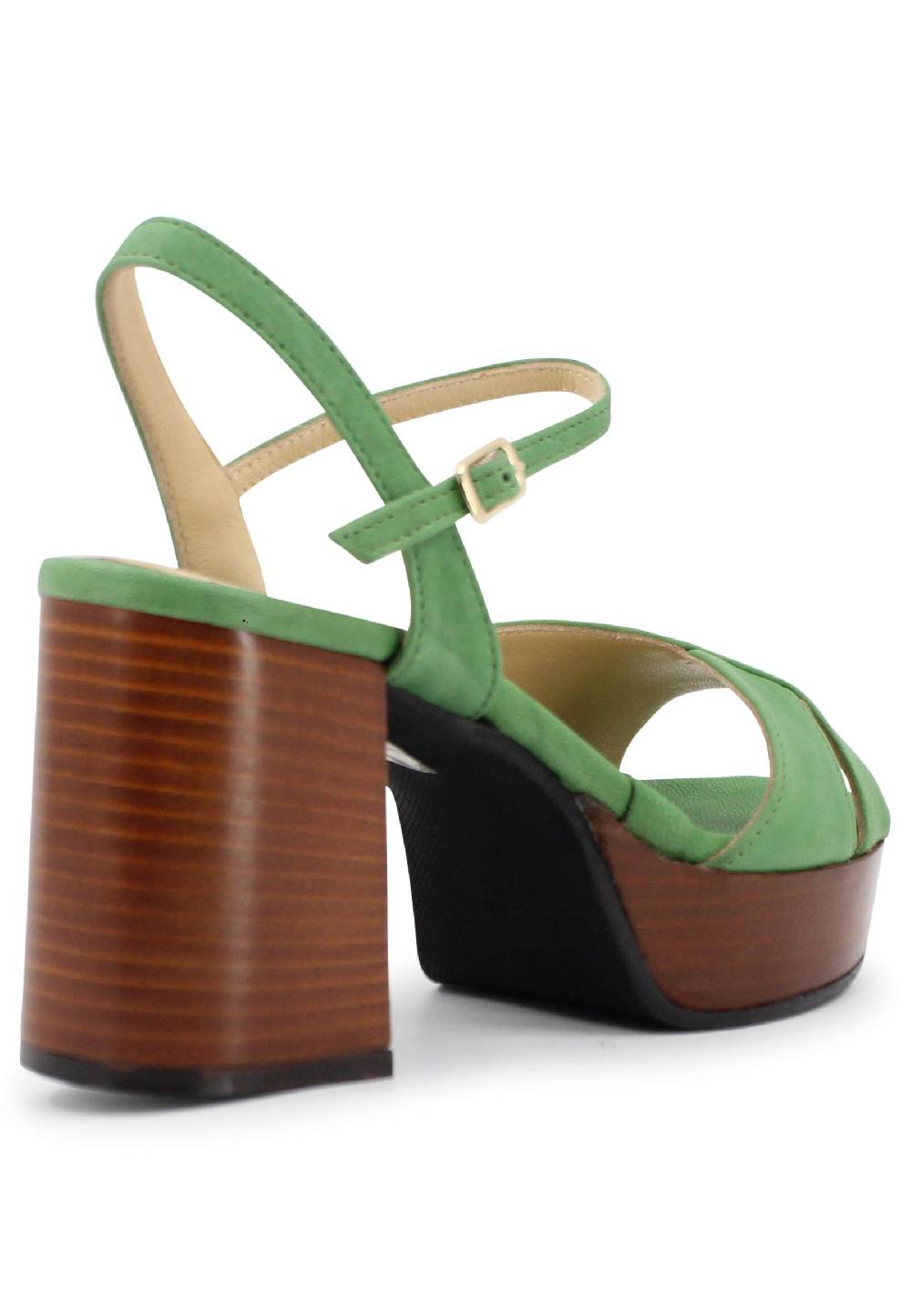 L'ARIANNA Sandali DS1639 donna in pelle verde con cinturino e tacco e plateau in cuoio Ultimo giorno