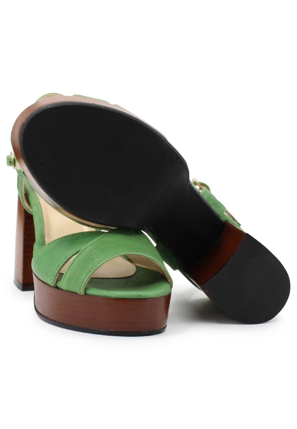 L'ARIANNA Sandali DS1639 donna in pelle verde con cinturino e tacco e plateau in cuoio Ultimo giorno