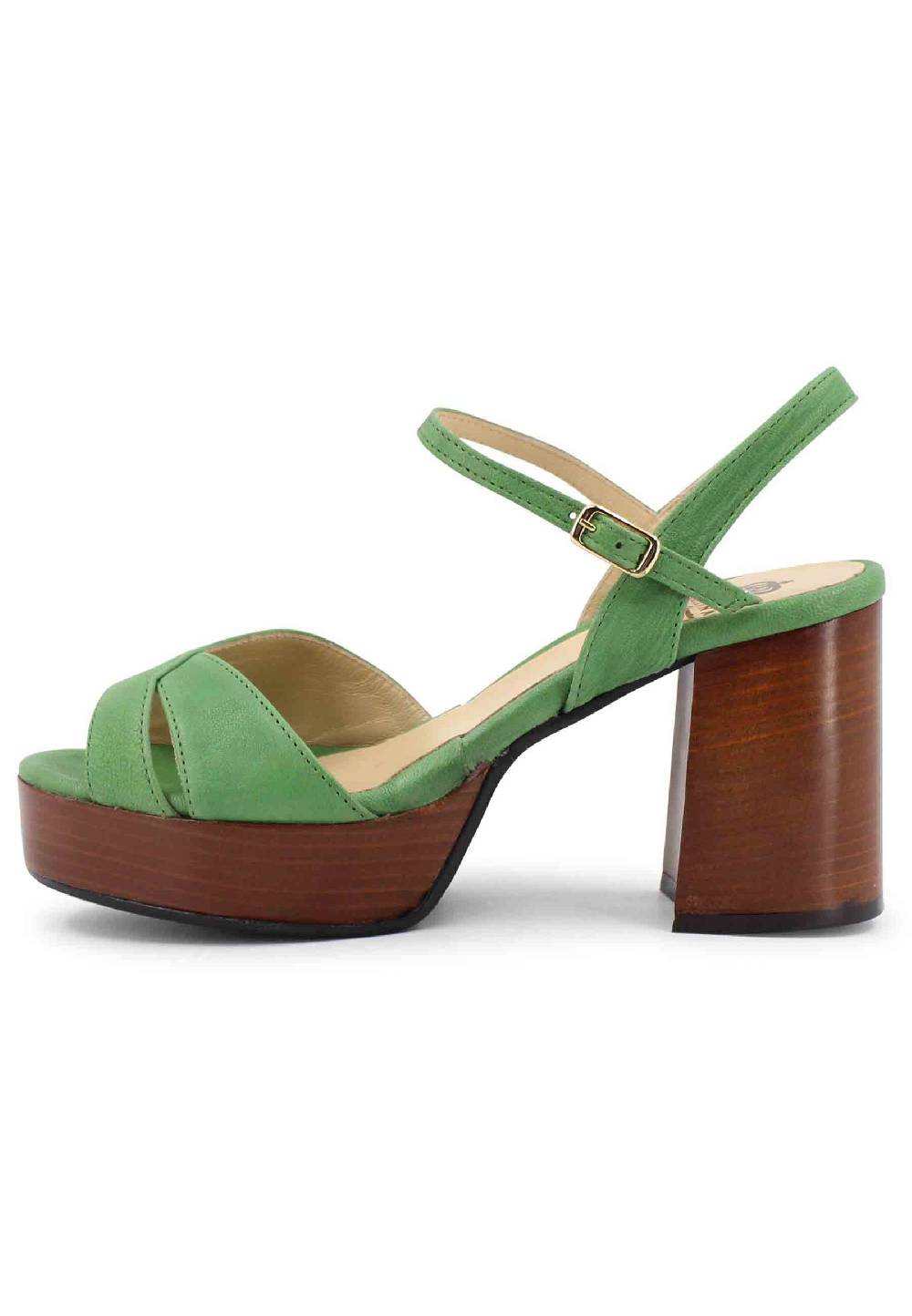 L'ARIANNA Sandali DS1639 donna in pelle verde con cinturino e tacco e plateau in cuoio Ultimo giorno