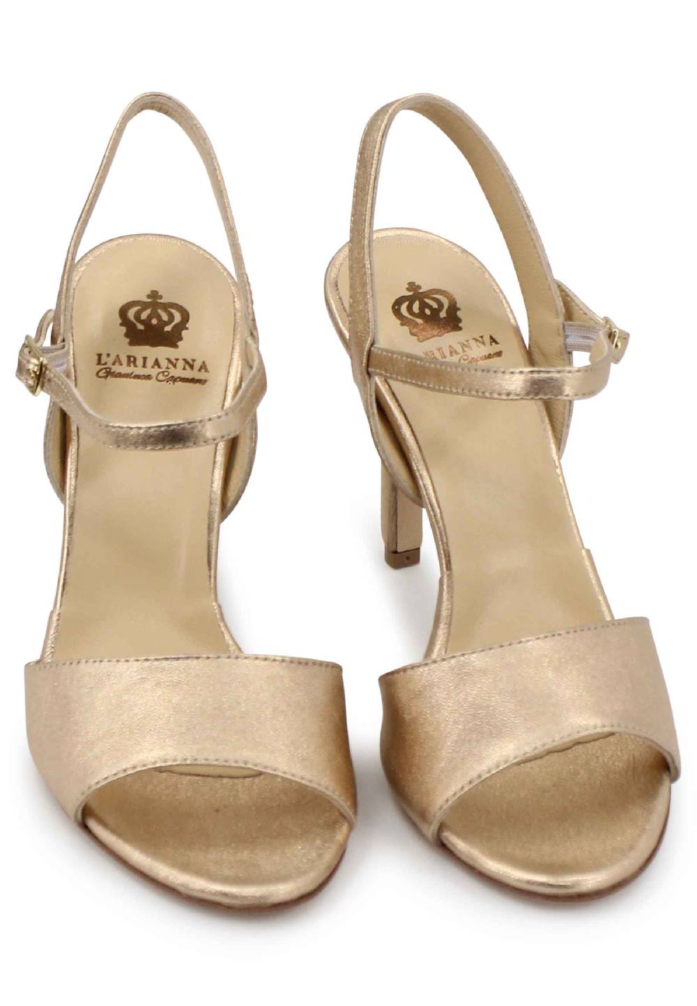 L'ARIANNA Sandali DS7053 donna in pelle laminata nude con tacco alto e cinturino alla caviglia Promozione temporanea