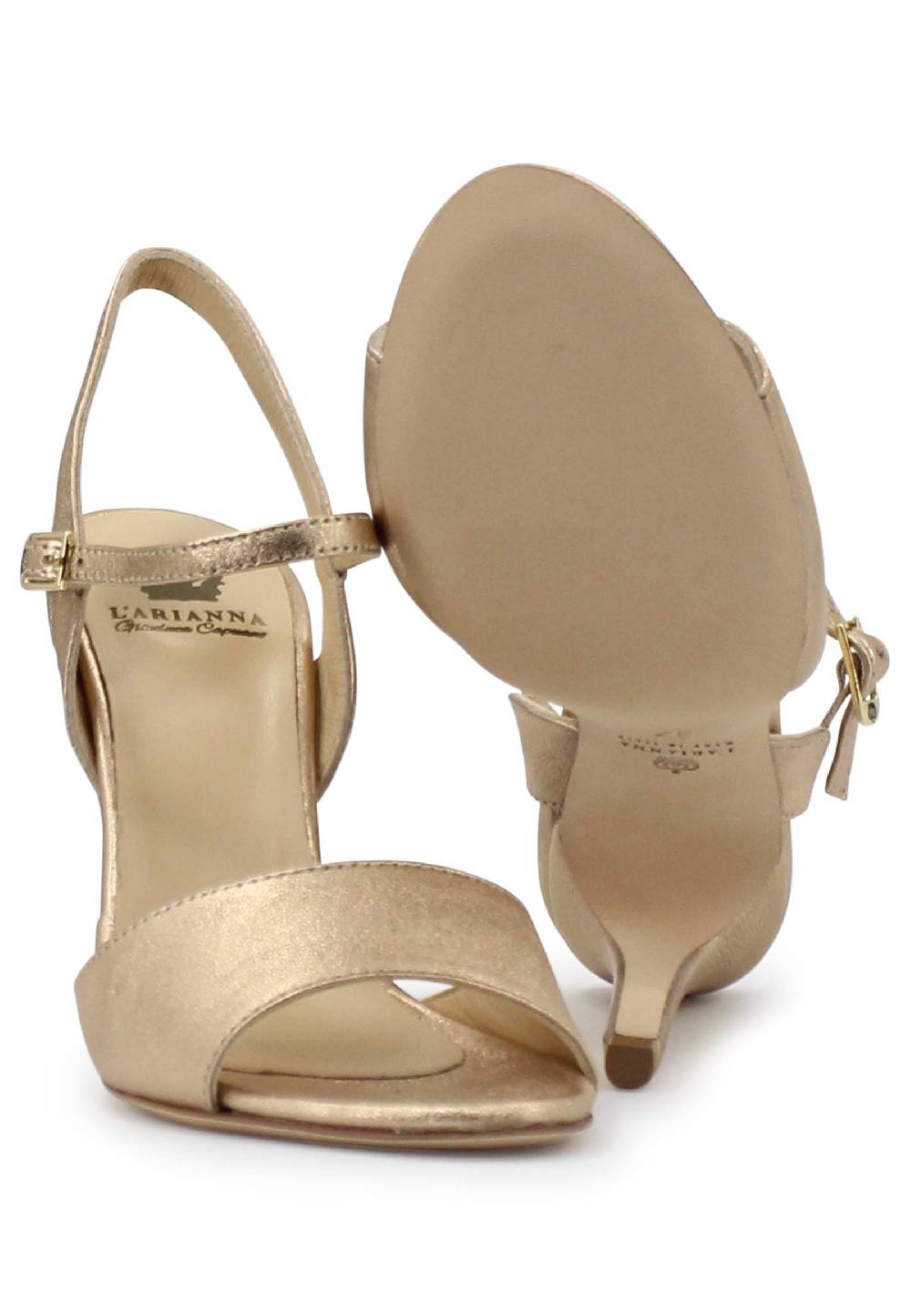 L'ARIANNA Sandali DS7053 donna in pelle laminata nude con tacco alto e cinturino alla caviglia Promozione temporanea