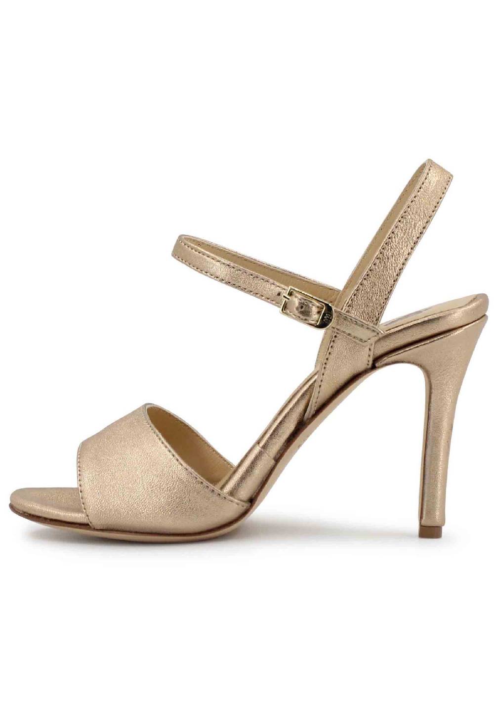 L'ARIANNA Sandali DS7053 donna in pelle laminata nude con tacco alto e cinturino alla caviglia Promozione temporanea