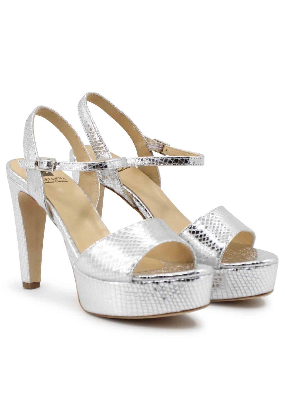 L'ARIANNA Sandali DS1610 donna in pelle laminata stampata argento con tacco alto e plateau Fino al 60% di sconto