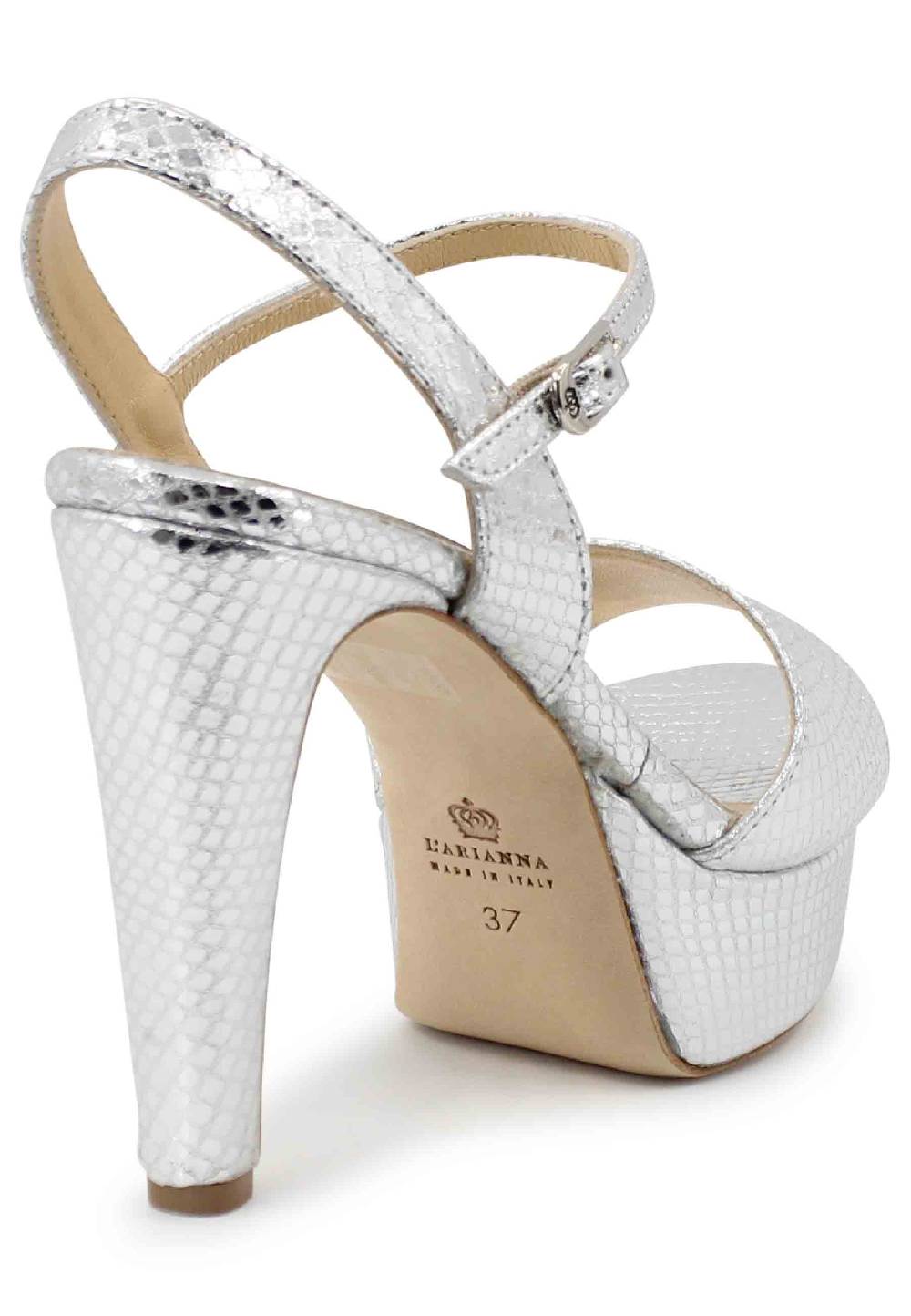 L'ARIANNA Sandali DS1610 donna in pelle laminata stampata argento con tacco alto e plateau Fino al 60% di sconto
