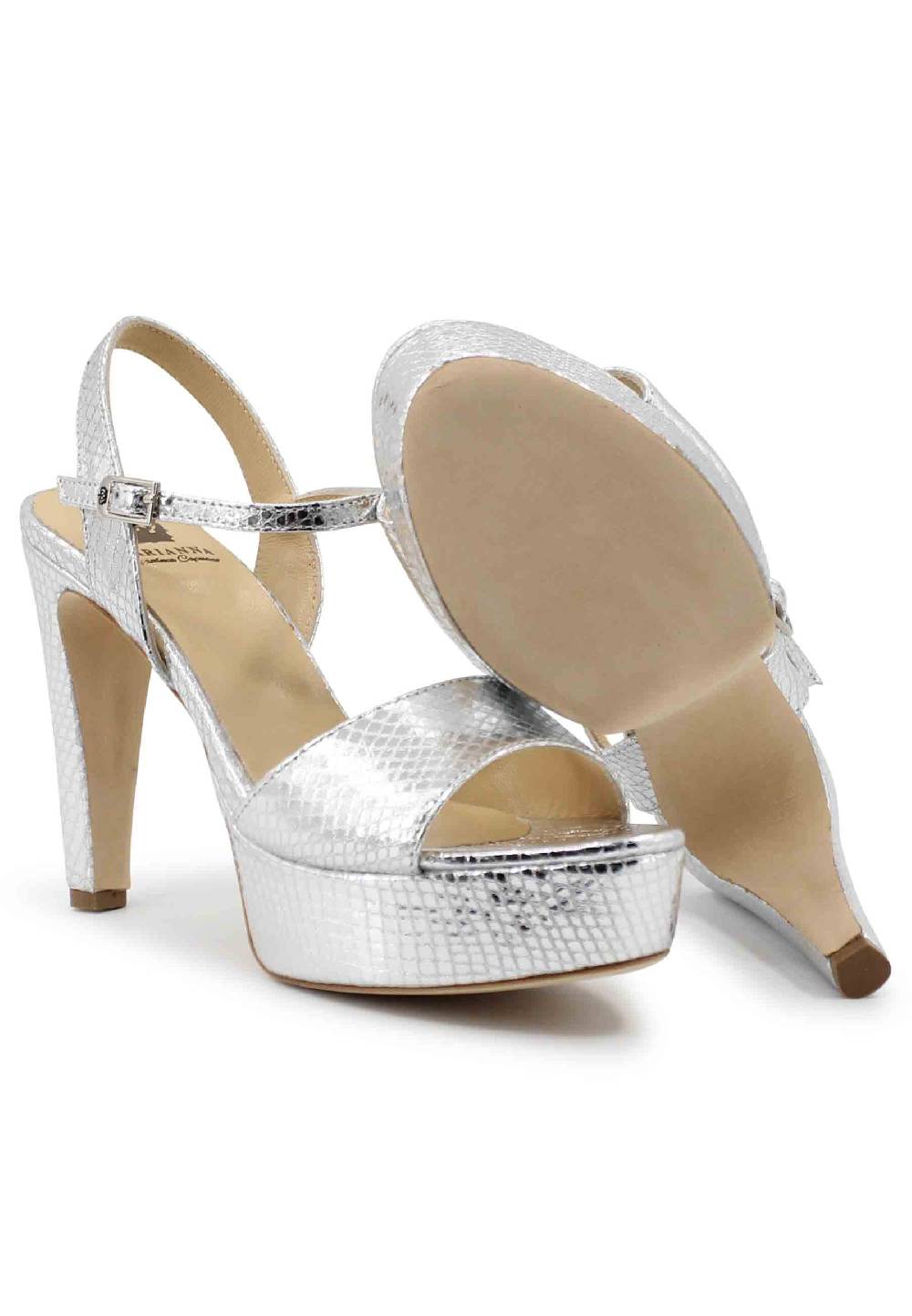 L'ARIANNA Sandali DS1610 donna in pelle laminata stampata argento con tacco alto e plateau Fino al 60% di sconto