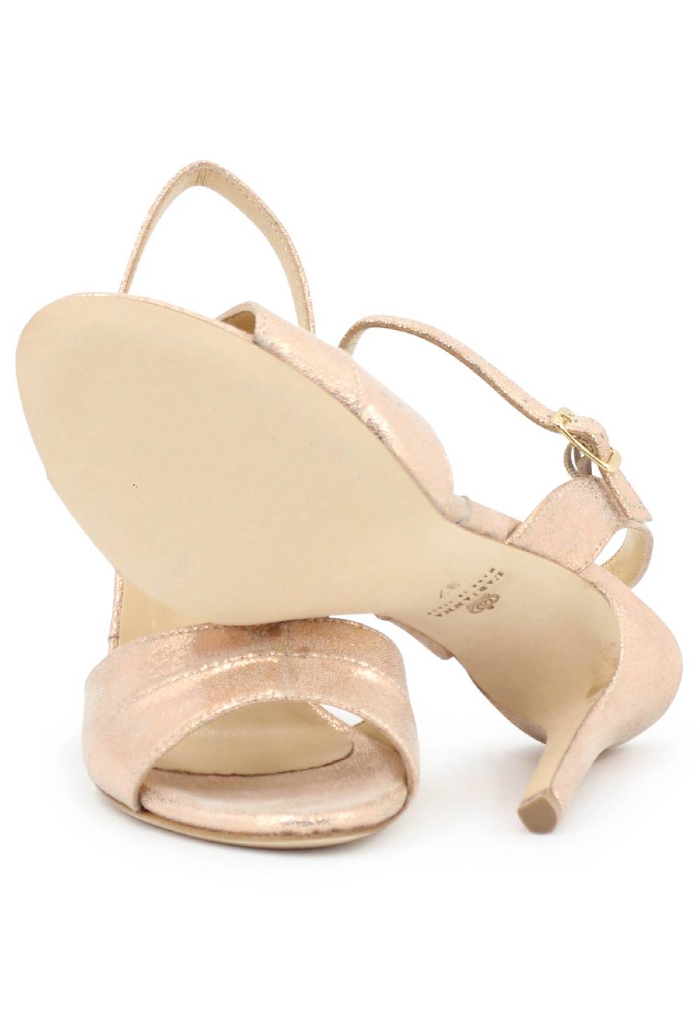 L'ARIANNA Sandali ds1643 da donna in pelle laminata salmone con tacco alto e cinturino alla caviglia Only for today