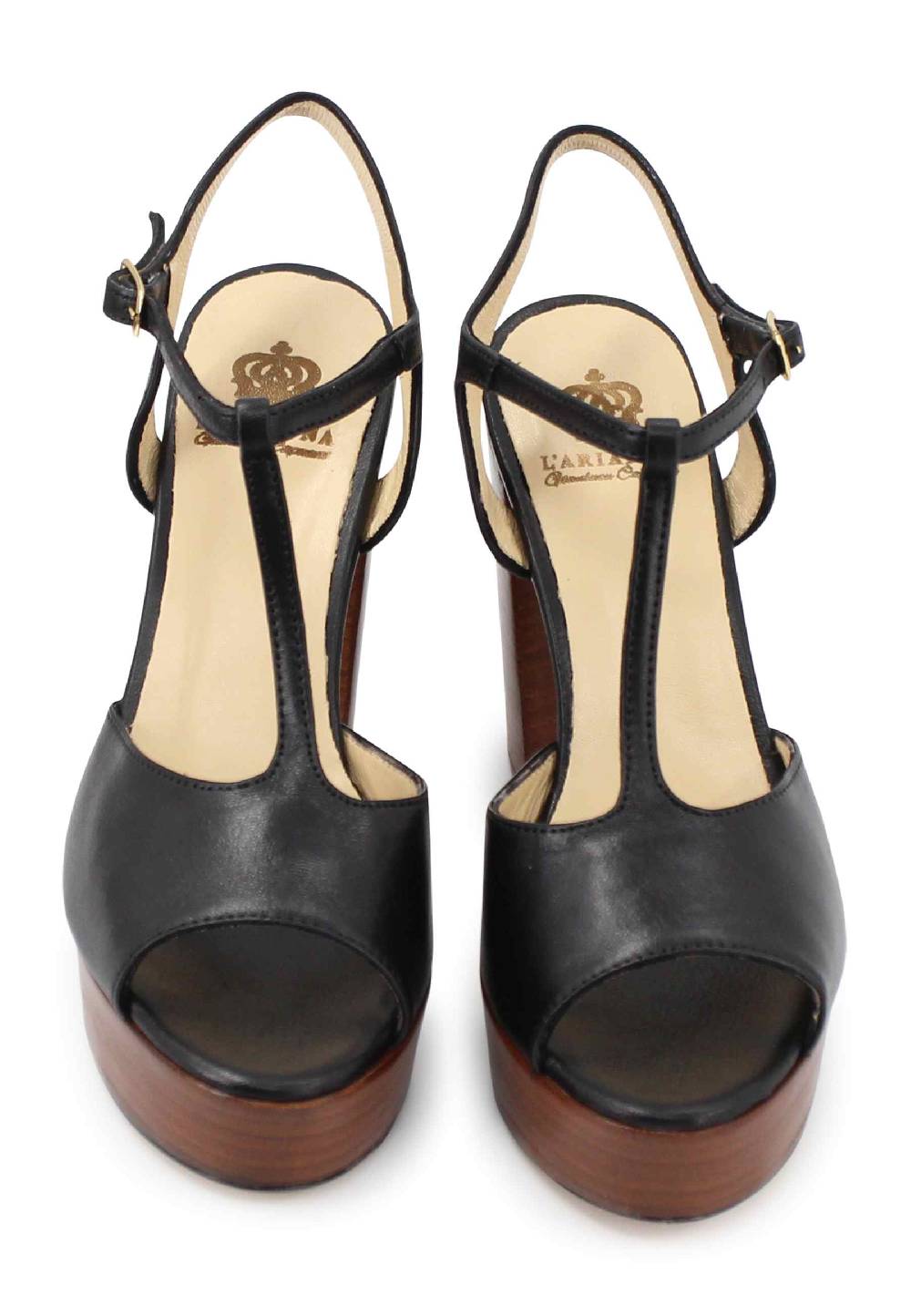 L'ARIANNA Sandali ds7010 donna in pelle nera con cinturino tacco alto e plateau Offerta speciale della fabbrica