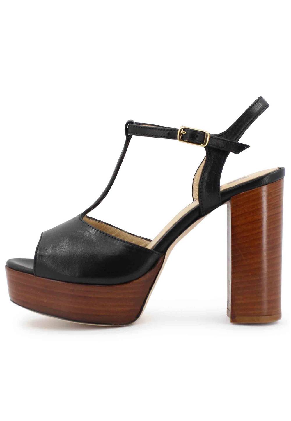 L'ARIANNA Sandali ds7010 donna in pelle nera con cinturino tacco alto e plateau Offerta speciale della fabbrica