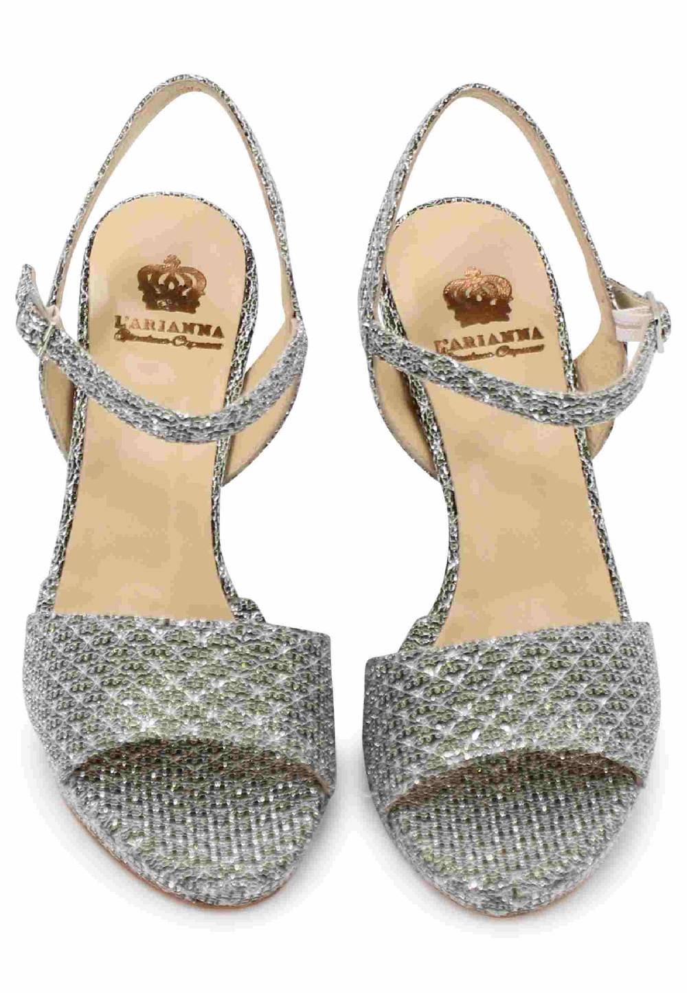 L'ARIANNA Sandali DS7055 donna in tessuto argento con tacco alto a spillo Sostegno trimestrale