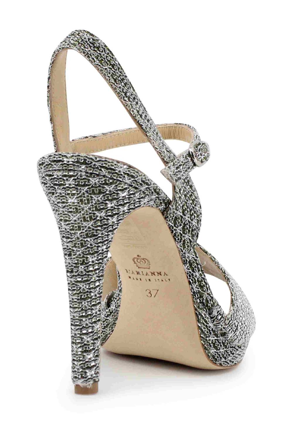 L'ARIANNA Sandali DS7055 donna in tessuto argento con tacco alto a spillo Sostegno trimestrale