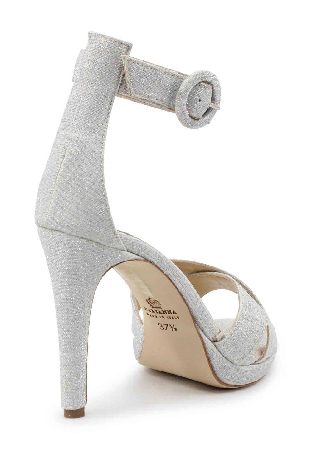L'ARIANNA Sandali DS1507 donna in tessuto off white con tacco alto e cinturino alla caviglia Fino al 55% di sconto