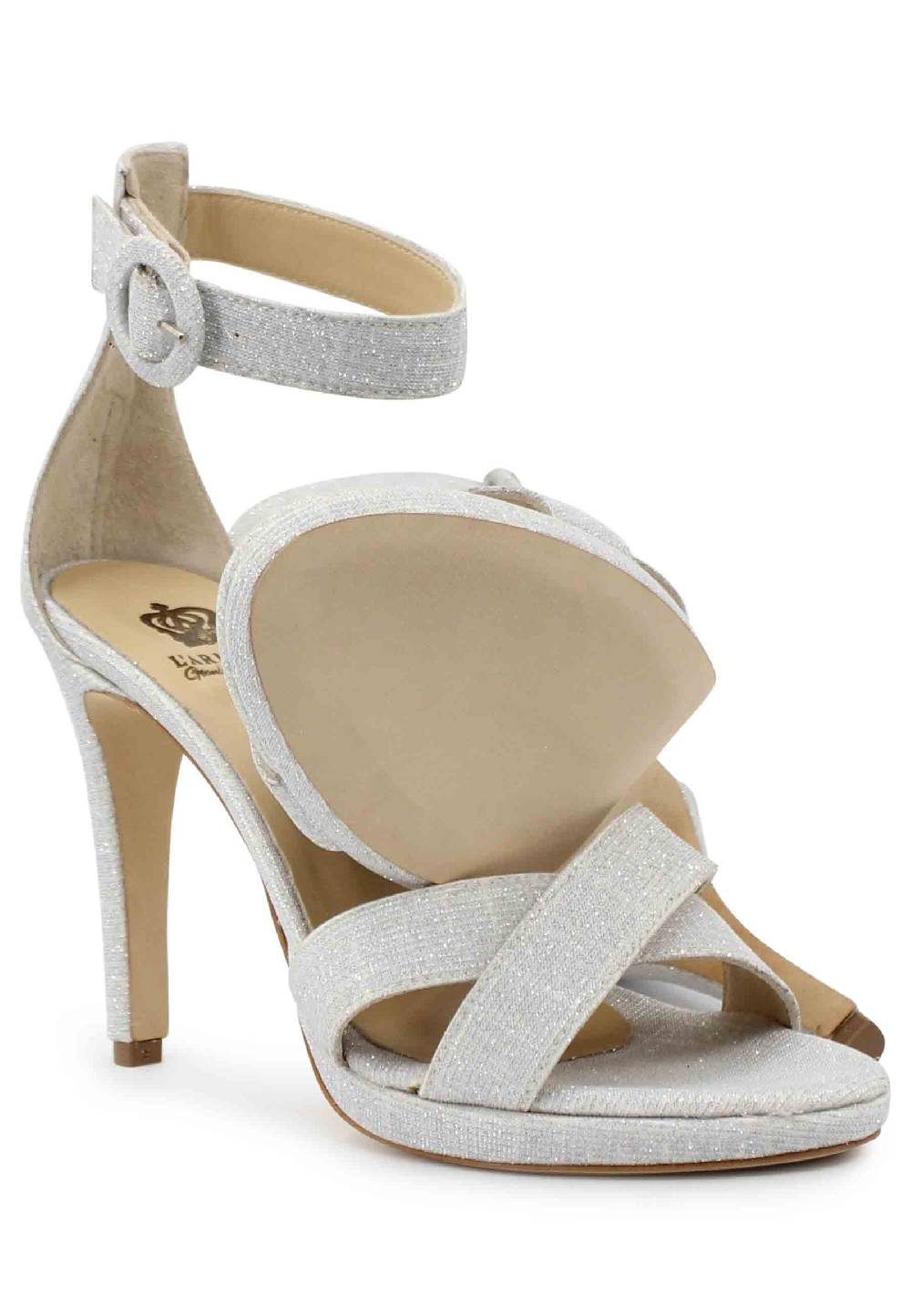 L'ARIANNA Sandali DS1507 donna in tessuto off white con tacco alto e cinturino alla caviglia Fino al 55% di sconto
