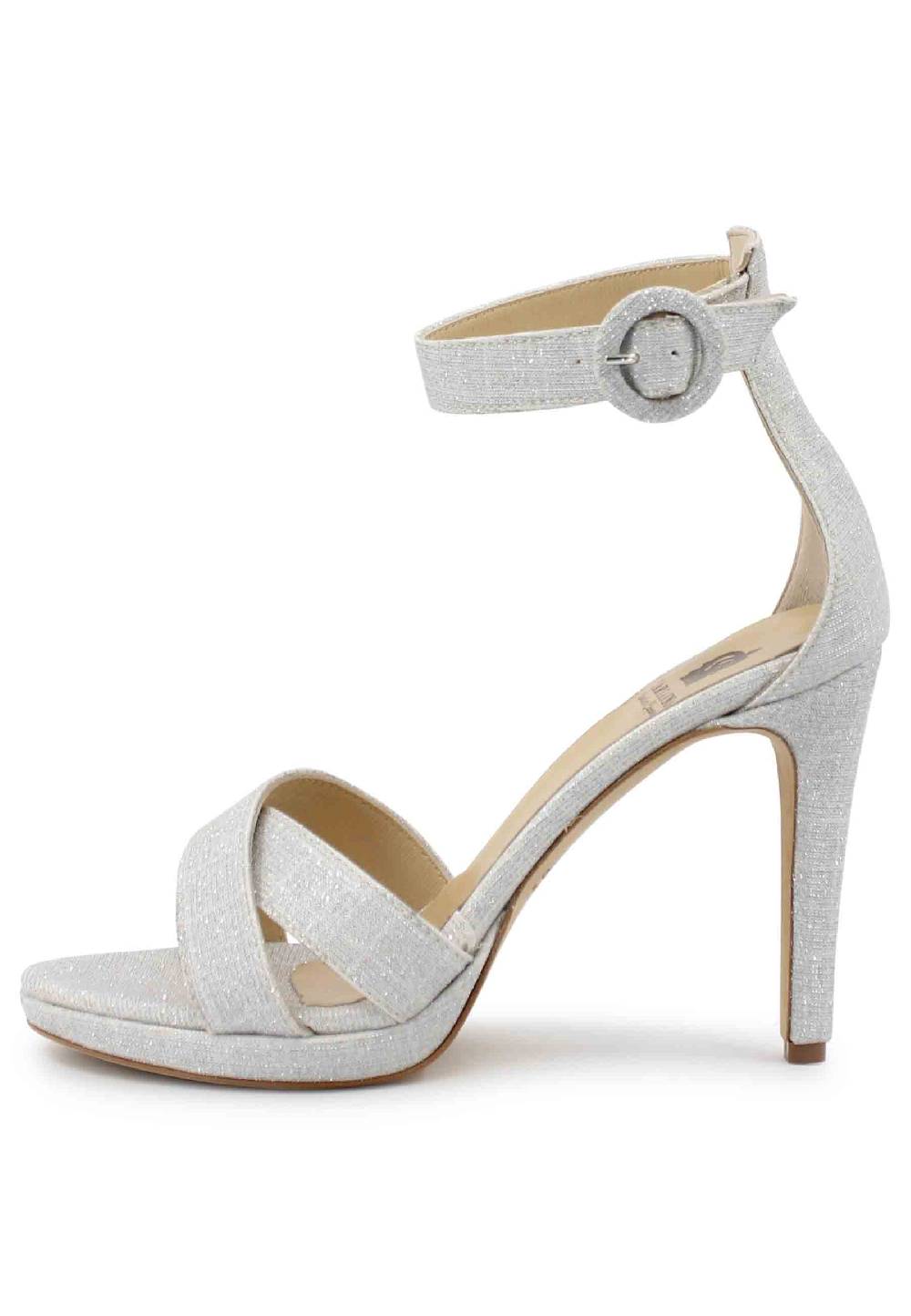 L'ARIANNA Sandali DS1507 donna in tessuto off white con tacco alto e cinturino alla caviglia Fino al 55% di sconto