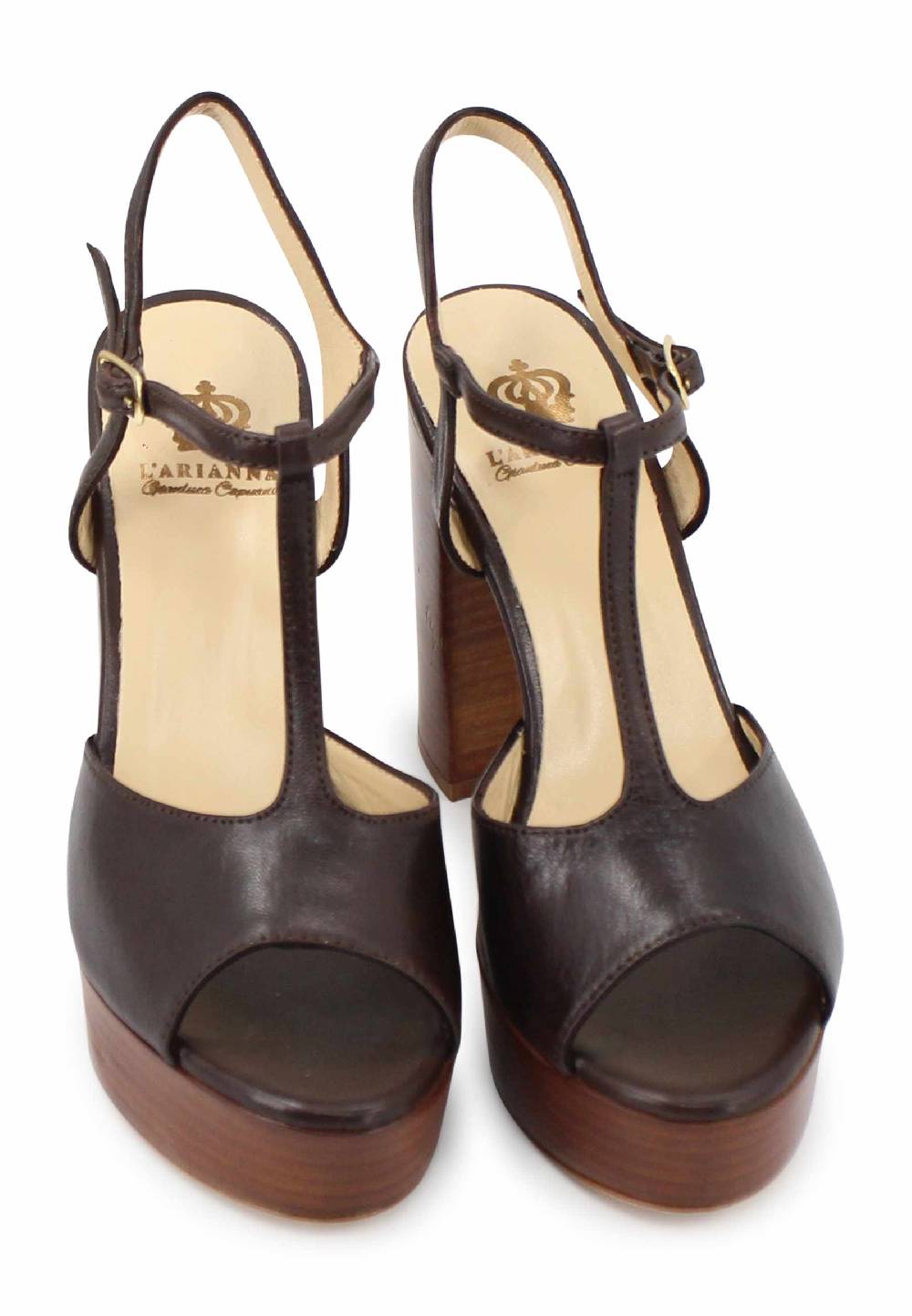 L'ARIANNA Sandali ds7010 donna in pelle testa di moro con cinturino tacco alto e plateau Solo un giorno rimasto