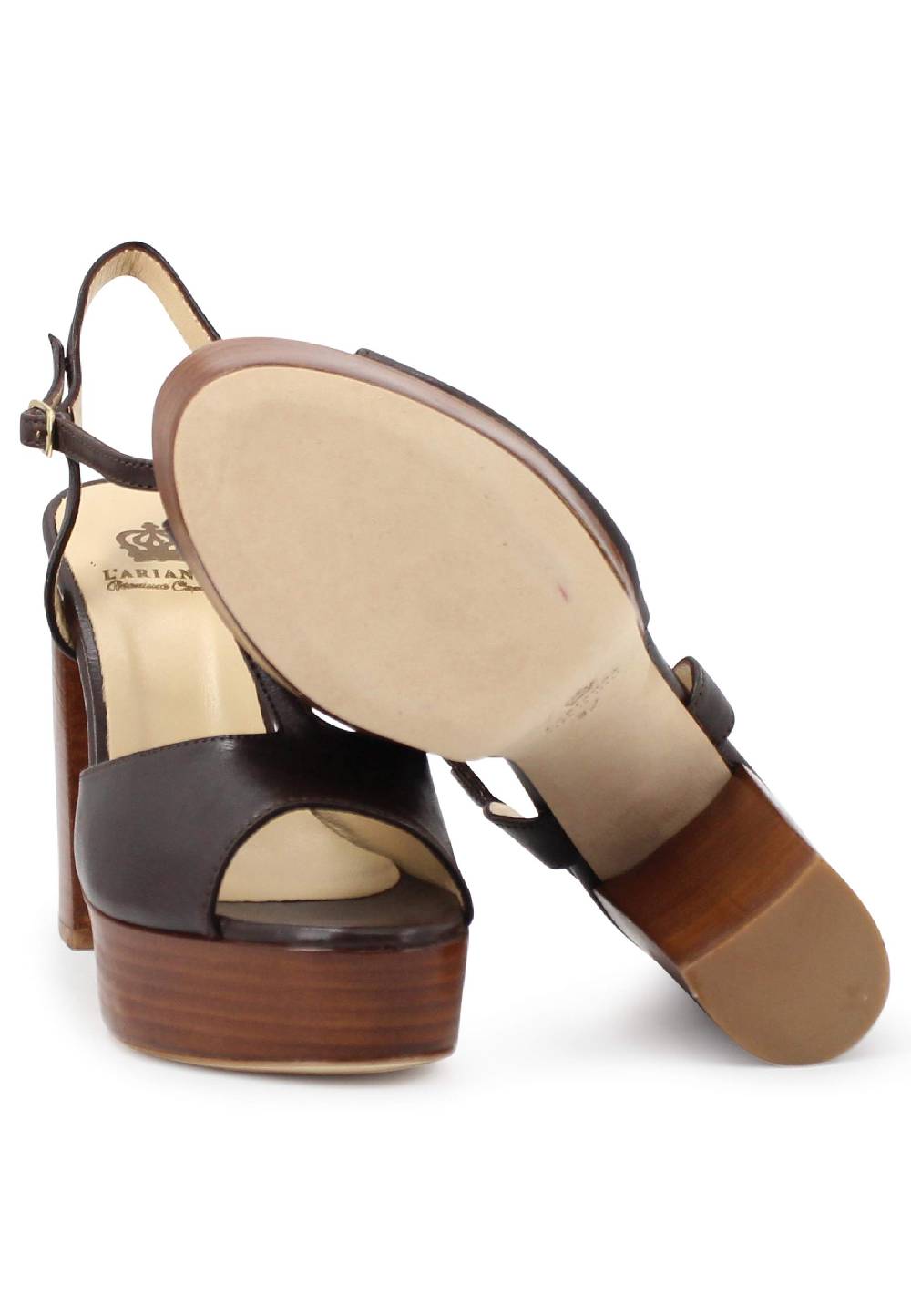 L'ARIANNA Sandali ds7010 donna in pelle testa di moro con cinturino tacco alto e plateau Solo un giorno rimasto