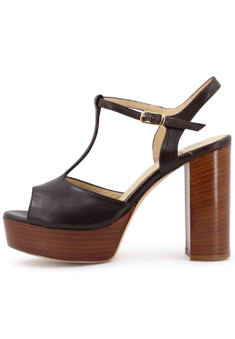L'ARIANNA Sandali ds7010 donna in pelle testa di moro con cinturino tacco alto e plateau Solo un giorno rimasto
