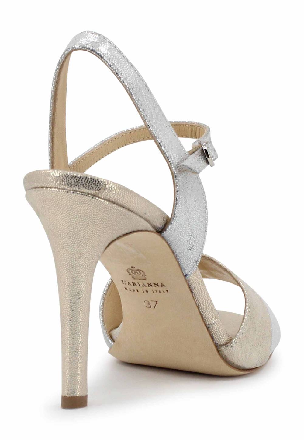 L'ARIANNA Sandali ds1643 da donna in pelle laminata argento con tacco alto e cinturino alla caviglia Super sconto